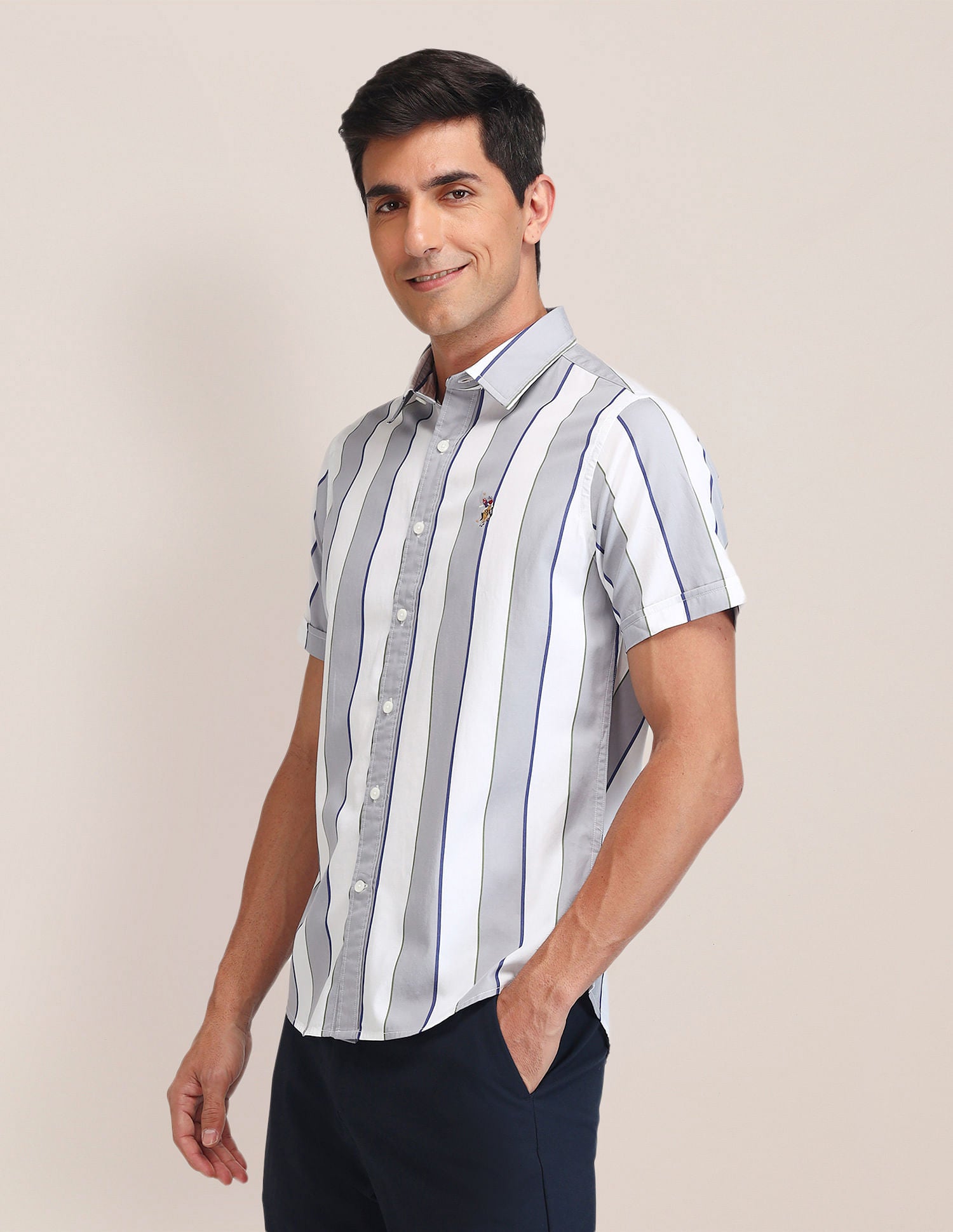 Tailored Fit Poplin Shirt Grey - U.S. Polo Assn. India | Large