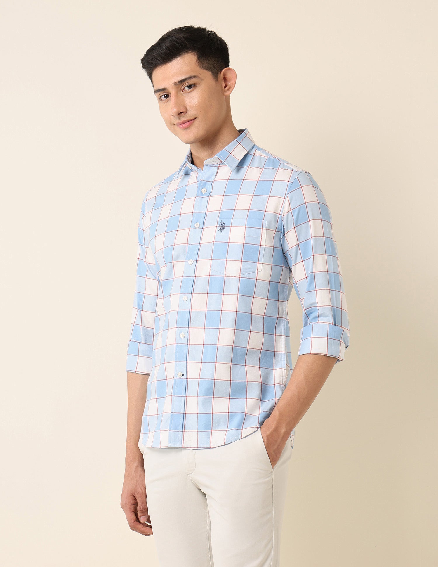Buffalo Checked Pure Cotton Shirt Light Blue - U.S. POLO ASSN. | Large