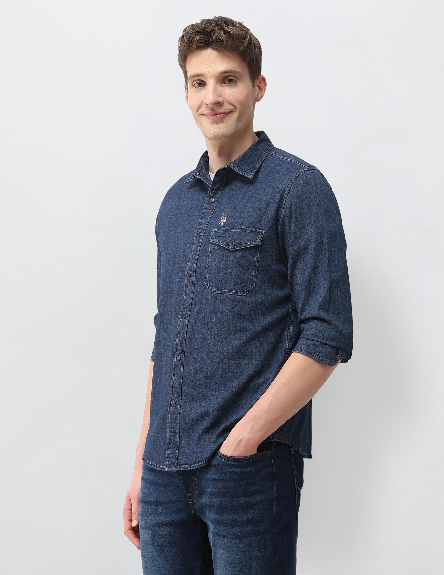 Solid Comfort Fit Shirt Indigo - U.S. Polo Assn. India | Large