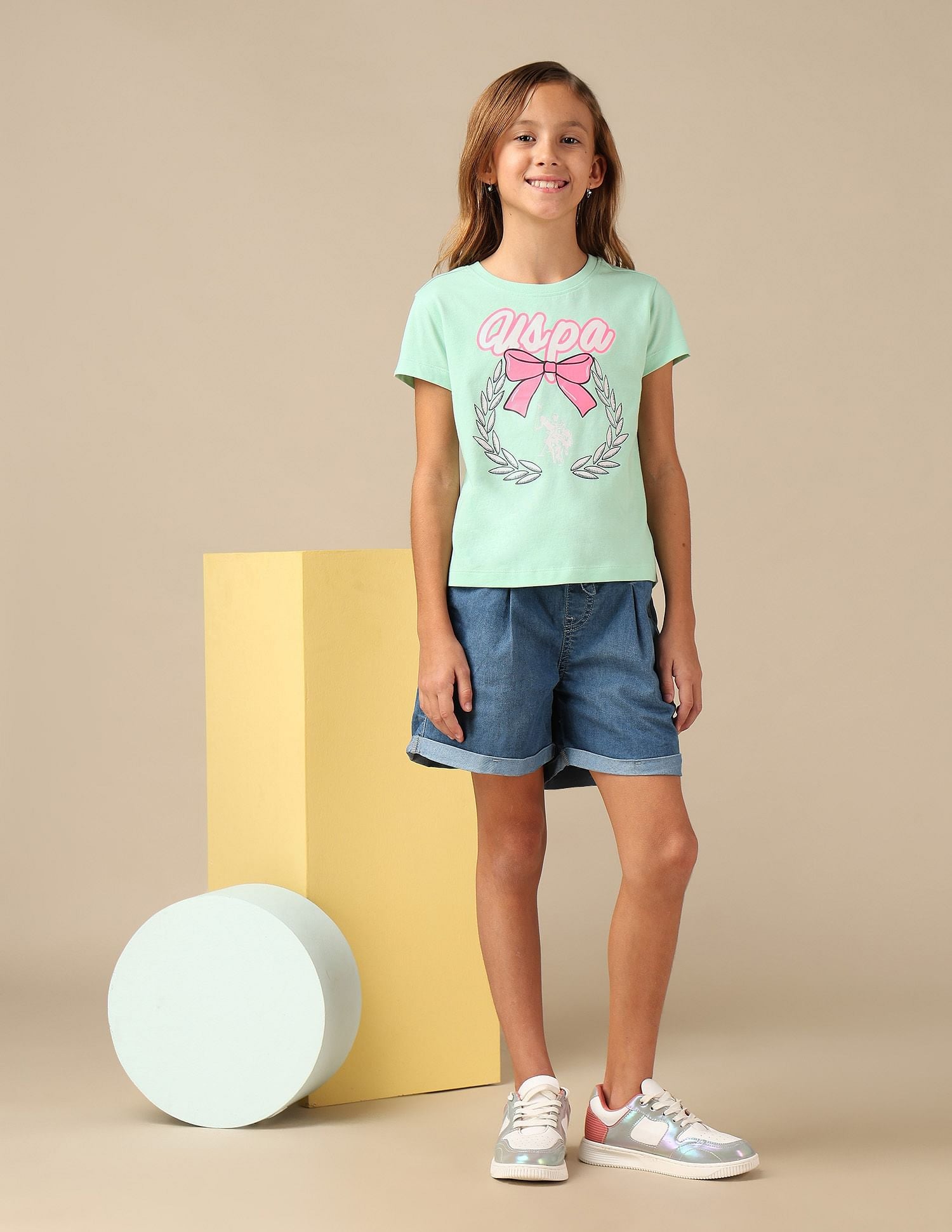 Girls Bow Print Relaxed Fit T-Shirt Mint - U.S. POLO ASSN. | Large