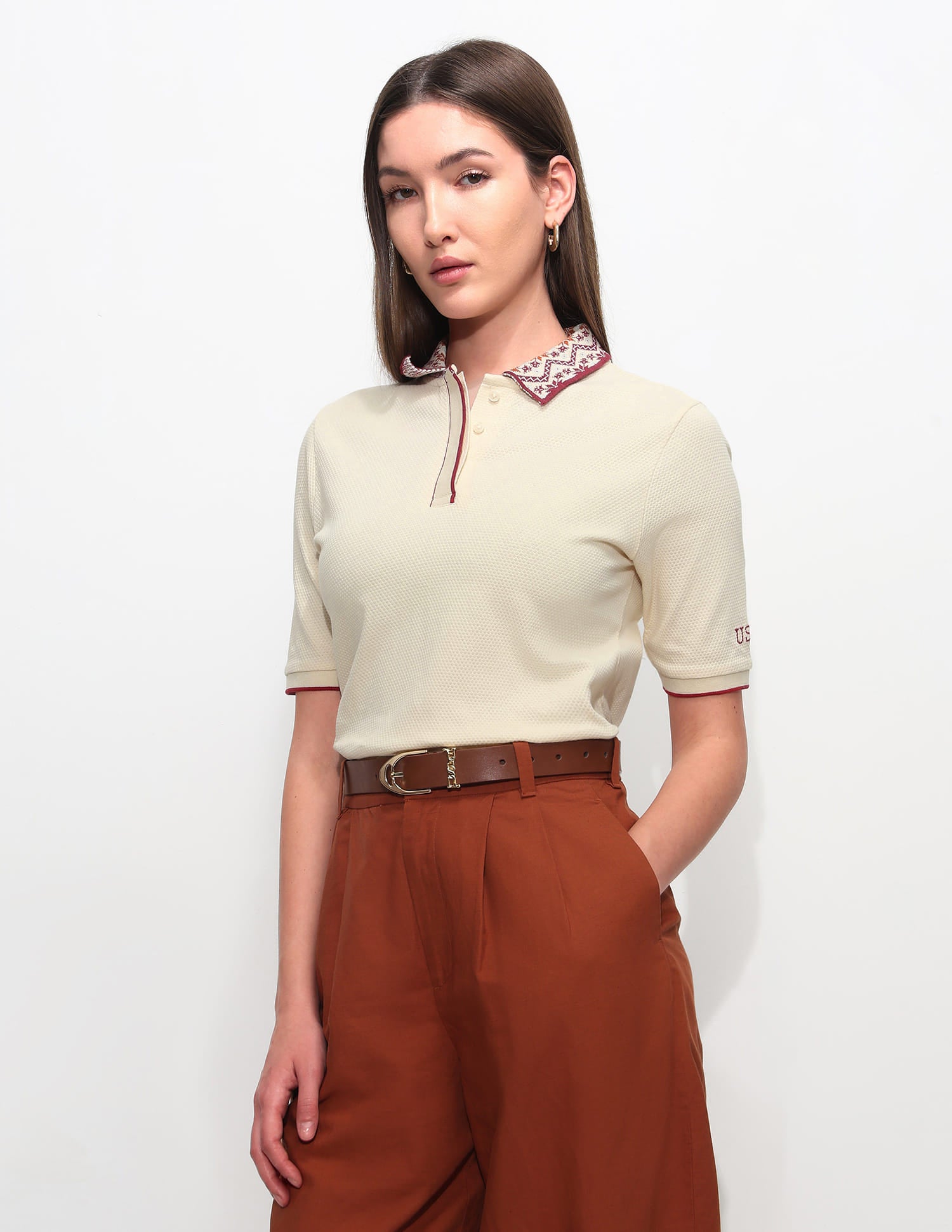 Regular Fit Solid Polo Shirt Ecru - U.S. Polo Assn. India | Large