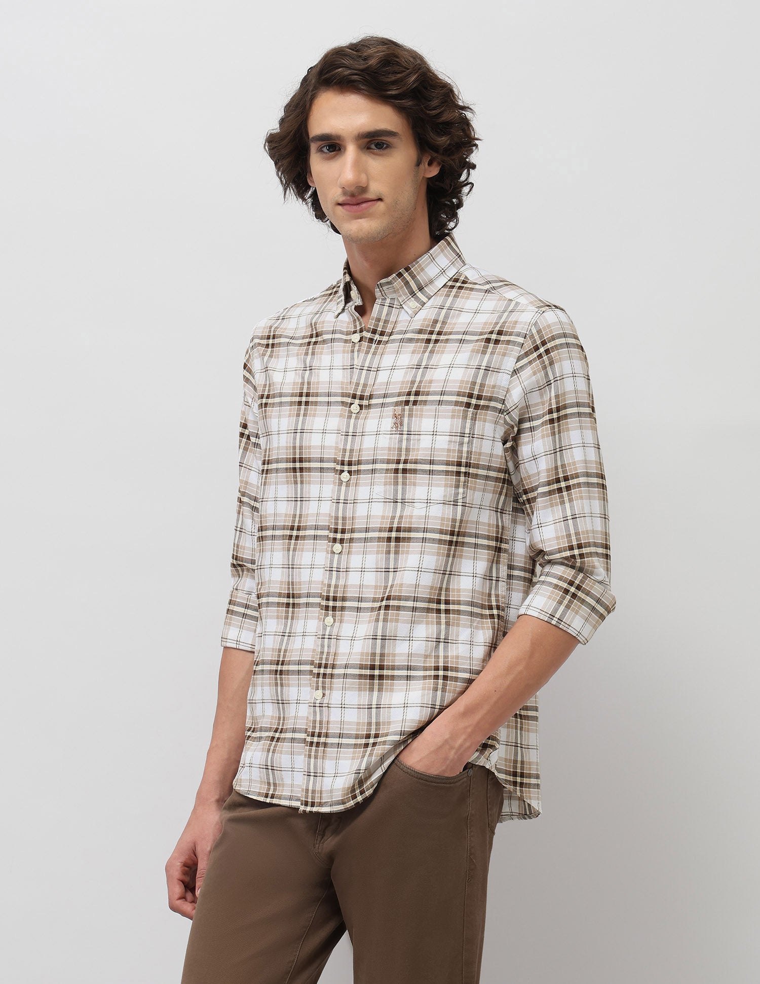 Plaid Checked Tailored Fit Shirt Beige - U.S. POLO ASSN. | Large
