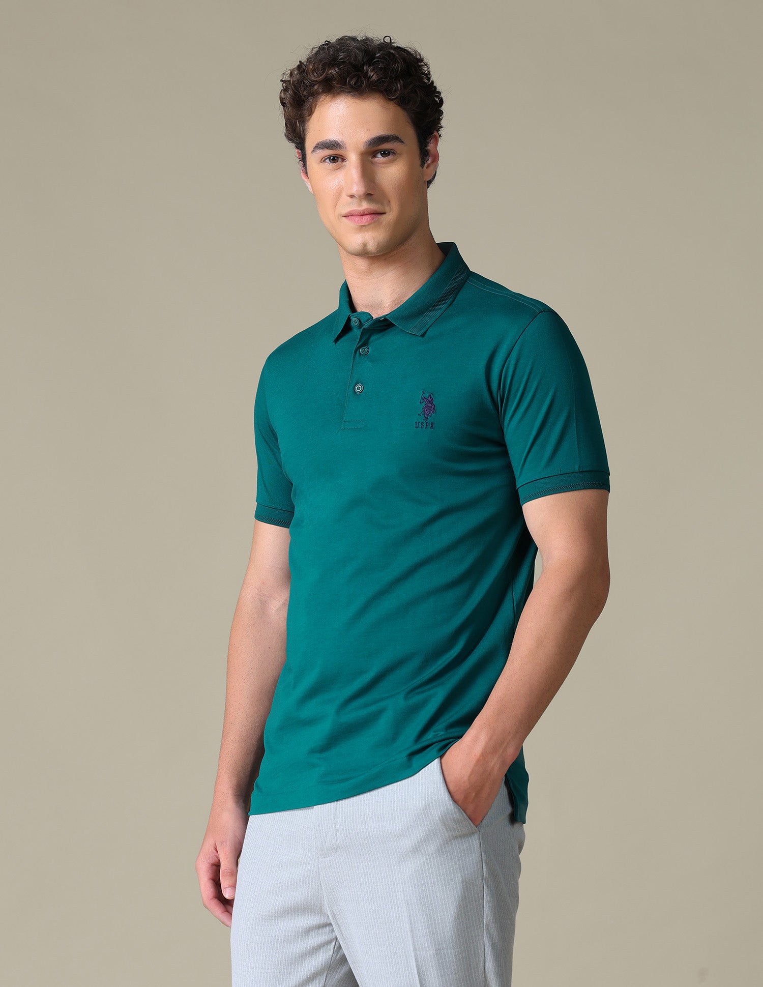 Solid Regular Fit Polo Shirt Teal - U.S. Polo Assn. India | Large