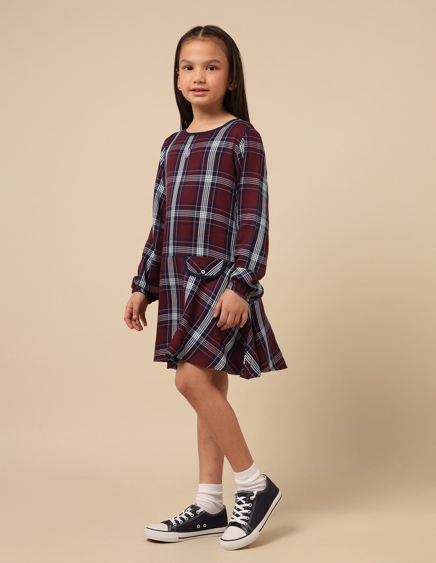 Girls Checked A-Line Dress Burgundy - U.S. POLO ASSN. | Large
