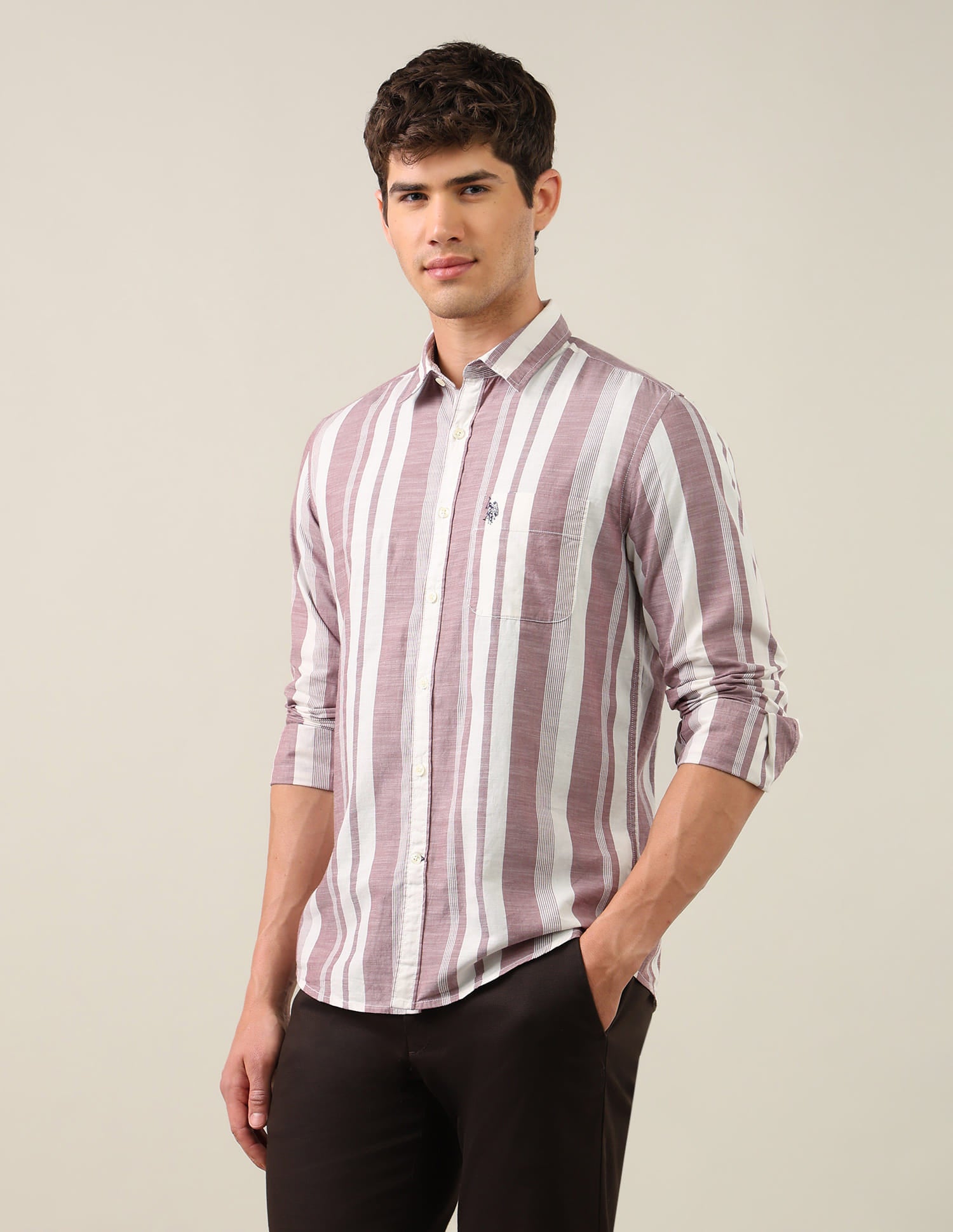 Vertical Striped Regular Fit Shirt Pink - U.S. Polo Assn. India | Large