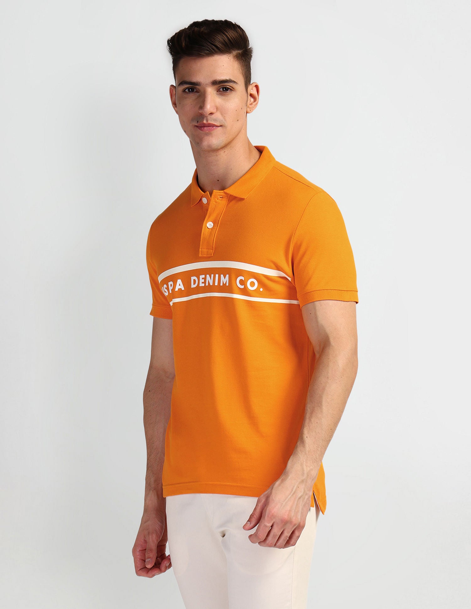 Brand Print Pique Polo Shirt Orange - U.S. Polo Assn. India | Large