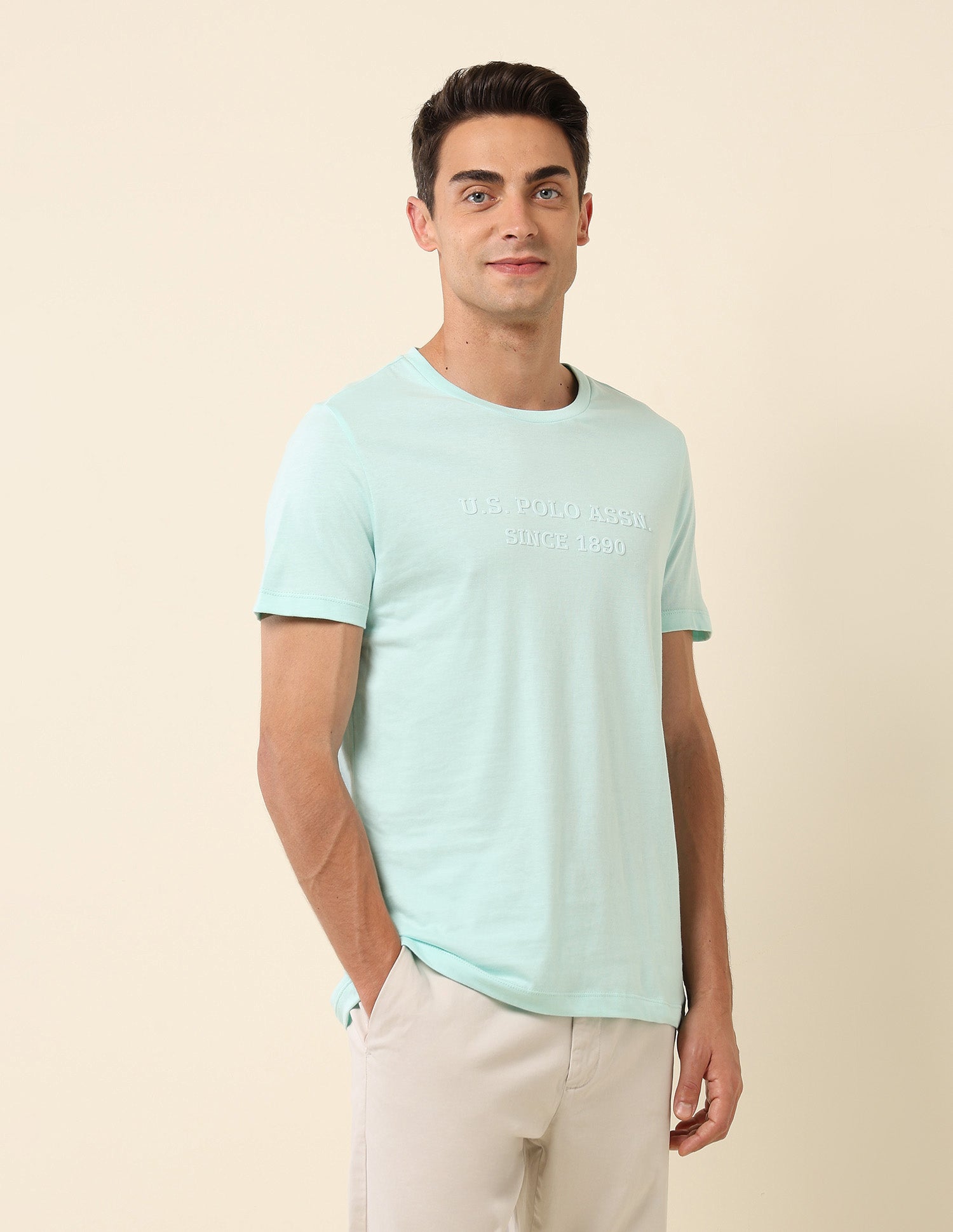 Slim Fit Brand Embossed T- Shirt Light Green - U.S. Polo Assn. India | Large