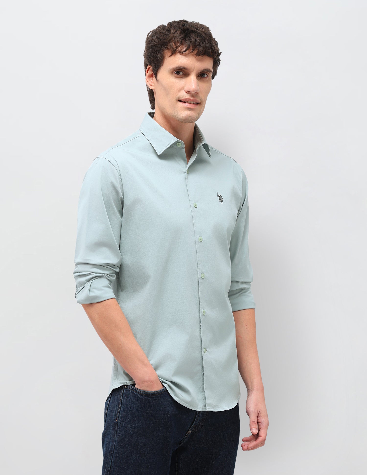 Twill Solid Shirt Light Green - U.S. Polo Assn. India | Large