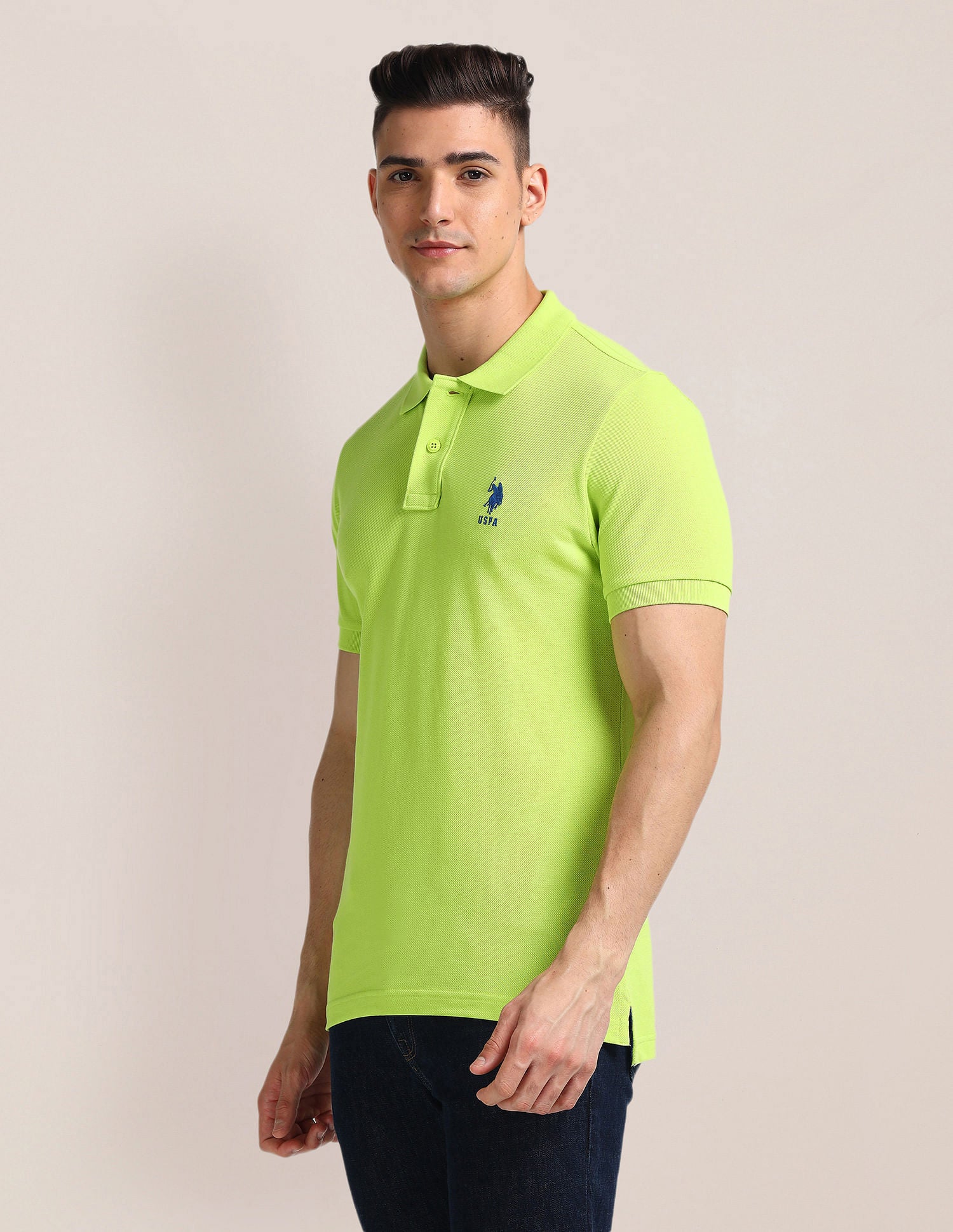 Solid Slim Fit Polo Shirt Green - U.S. Polo Assn. India | Large
