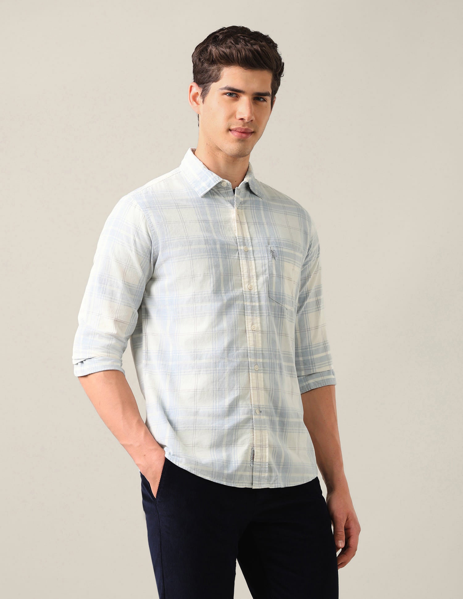 Tailored Fit Corduroy Shirt Blue - U.S. Polo Assn. India | Large