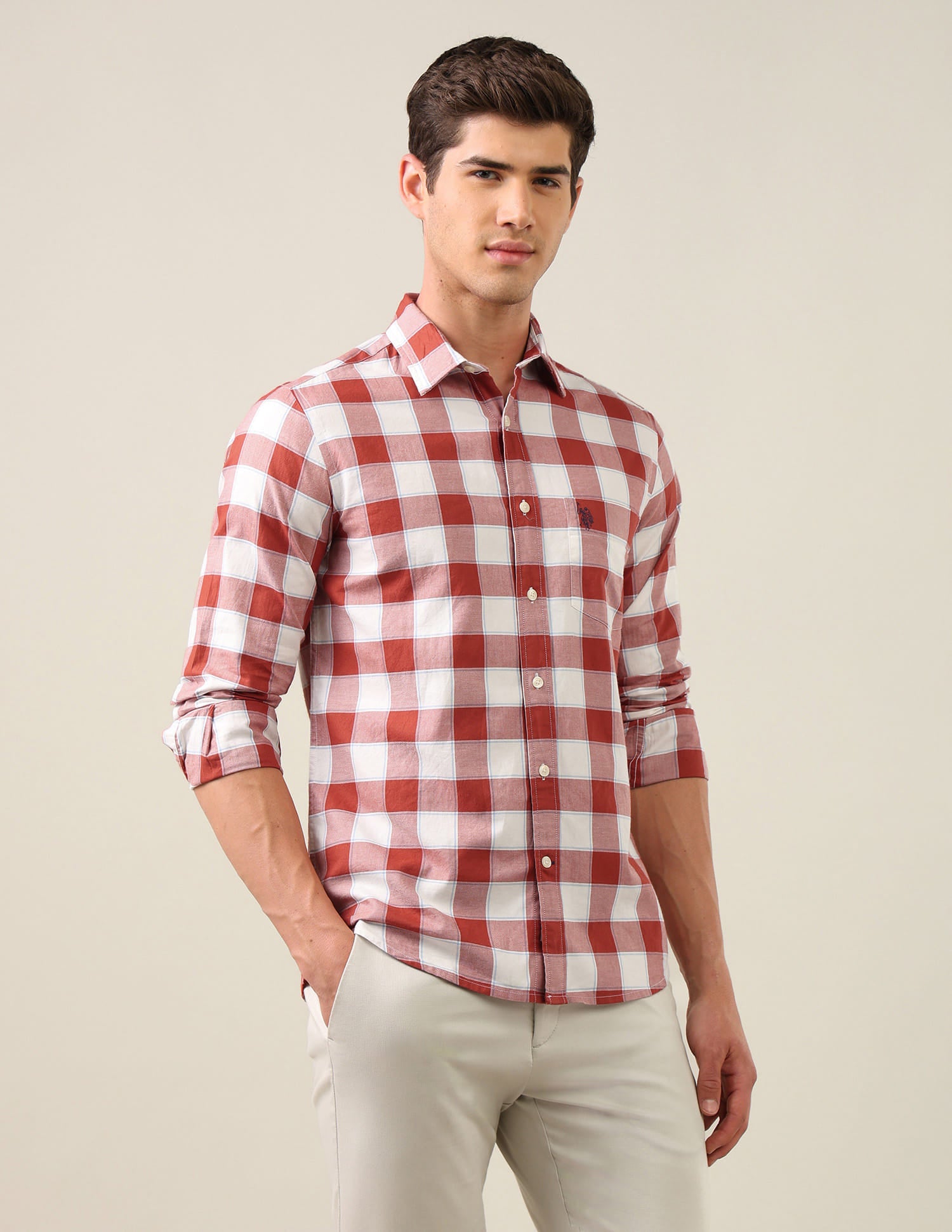 Twill Grid Tattersall Checked Shirt Red - U.S. Polo Assn. India | Large