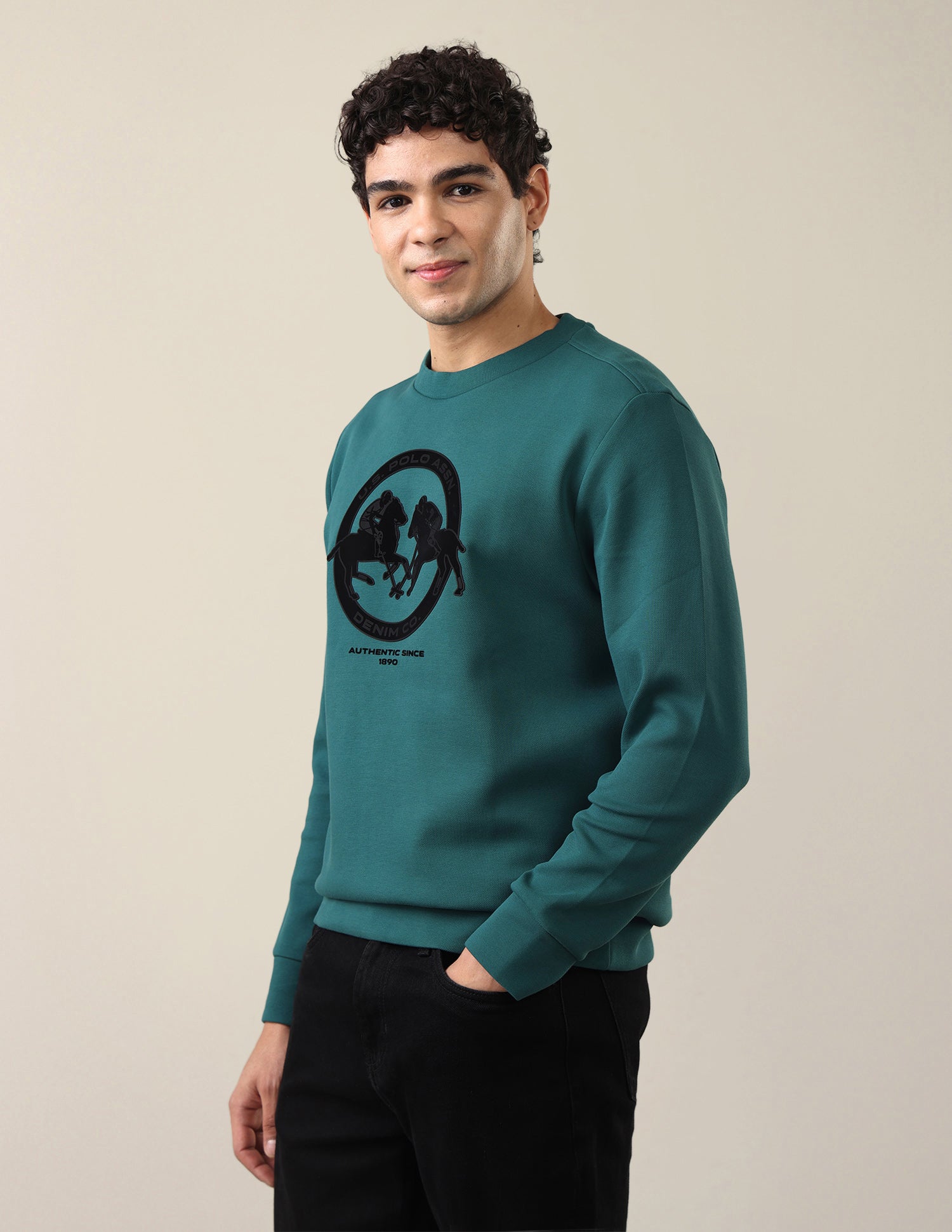 Graphic Brand Applique Regular Fit Sweatshirt Teal - U.S. Polo Assn. India | Large
