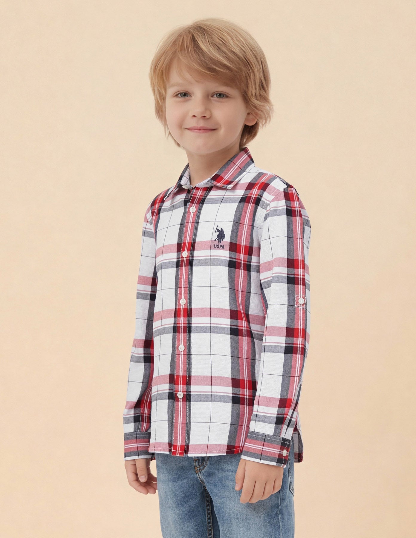 Boys Tartan Checked Dobby Shirt Red - U.S. Polo Assn. India | Large