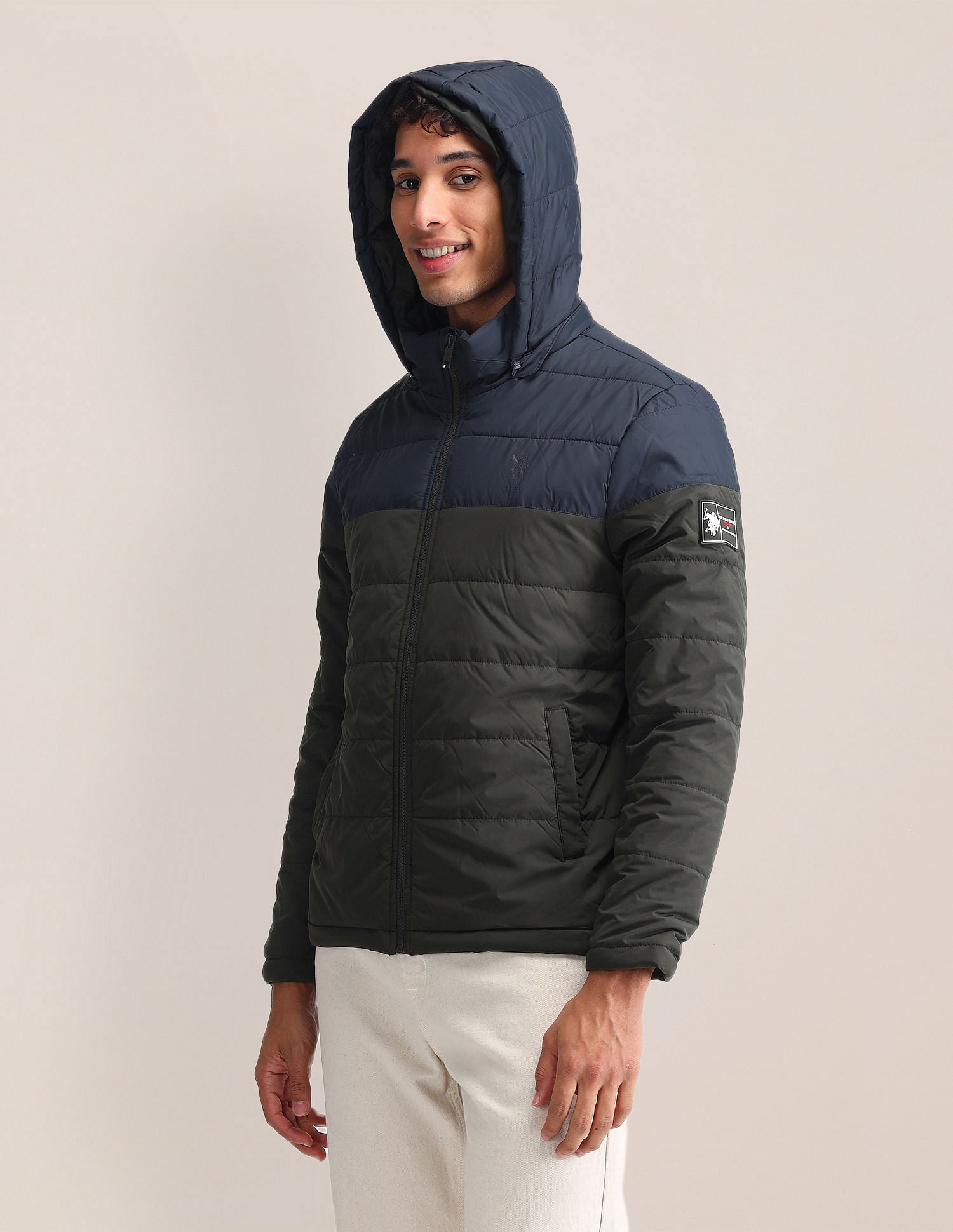 Regular Fit Colourblocked Padded Jacket Navy - U.S. Polo Assn. India | Large