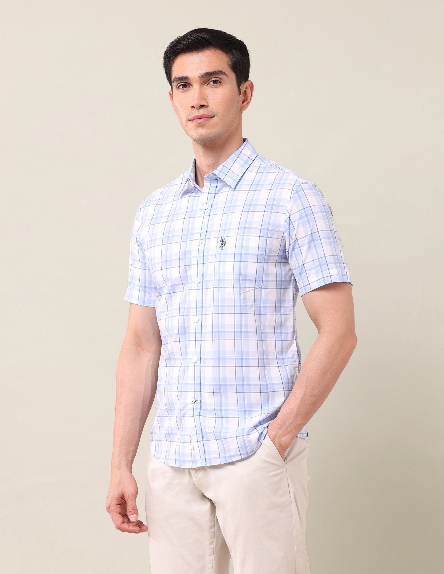 Plaid Checked Tailored Fit Shirt Light Blue - U.S. Polo Assn. India | Large