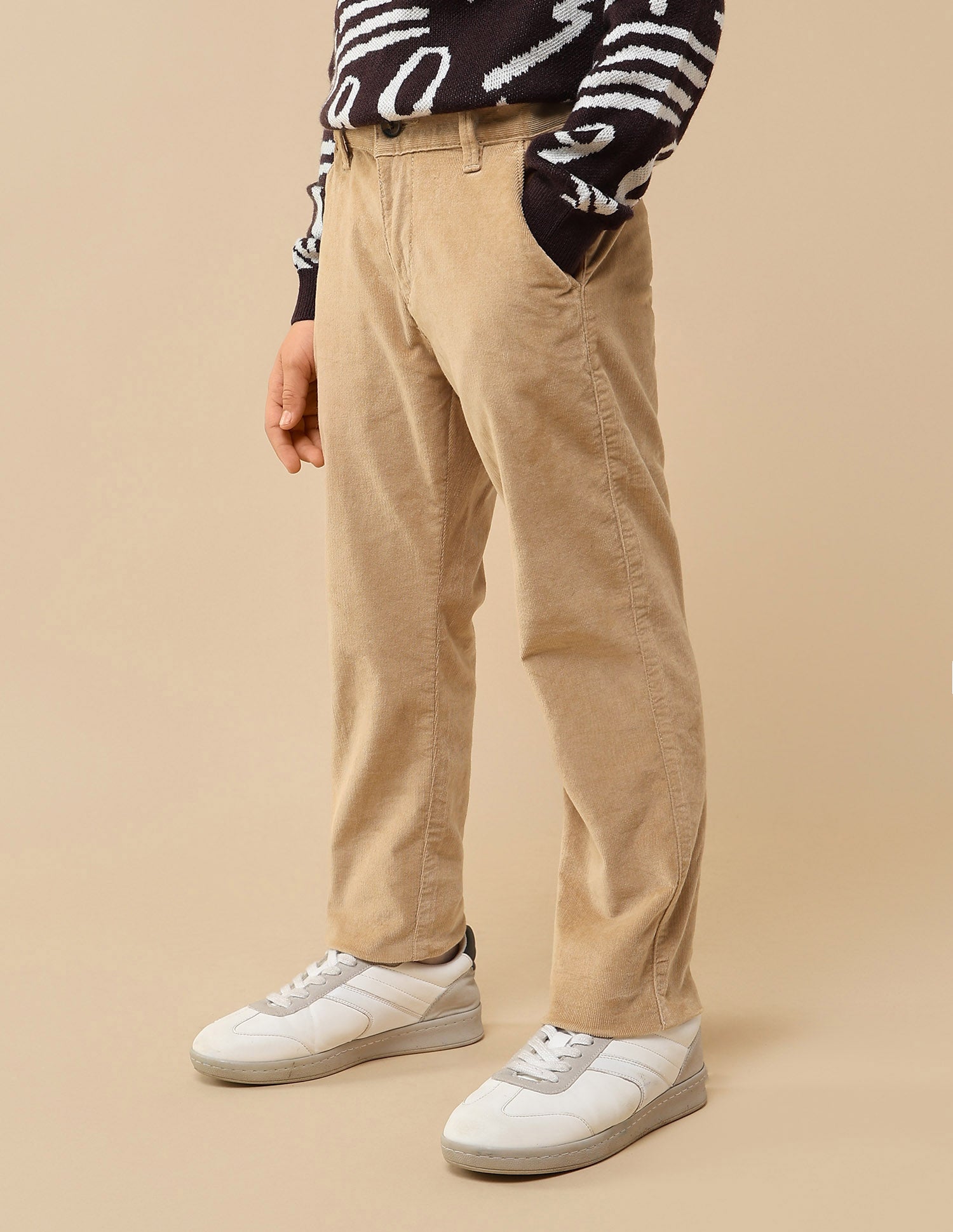 Boys Solid Slim Fit Trousers Khaki - U.S. POLO ASSN. | Large