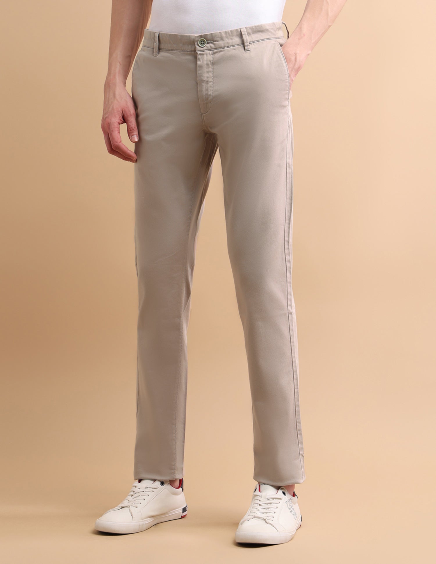 Denver Slim Fit Cotton Stretch Solid Signature Chinos Stone - U.S. POLO ASSN. | Large