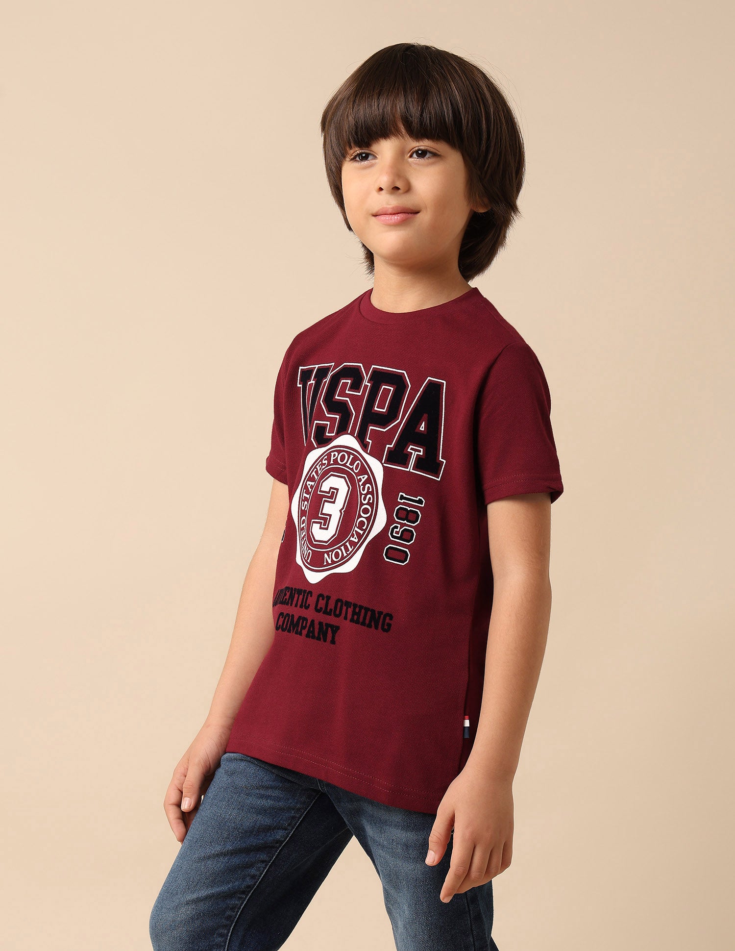 Boys Graphic Printed Pure Cotton T Shirt Maroon - U.S. POLO ASSN. | Large