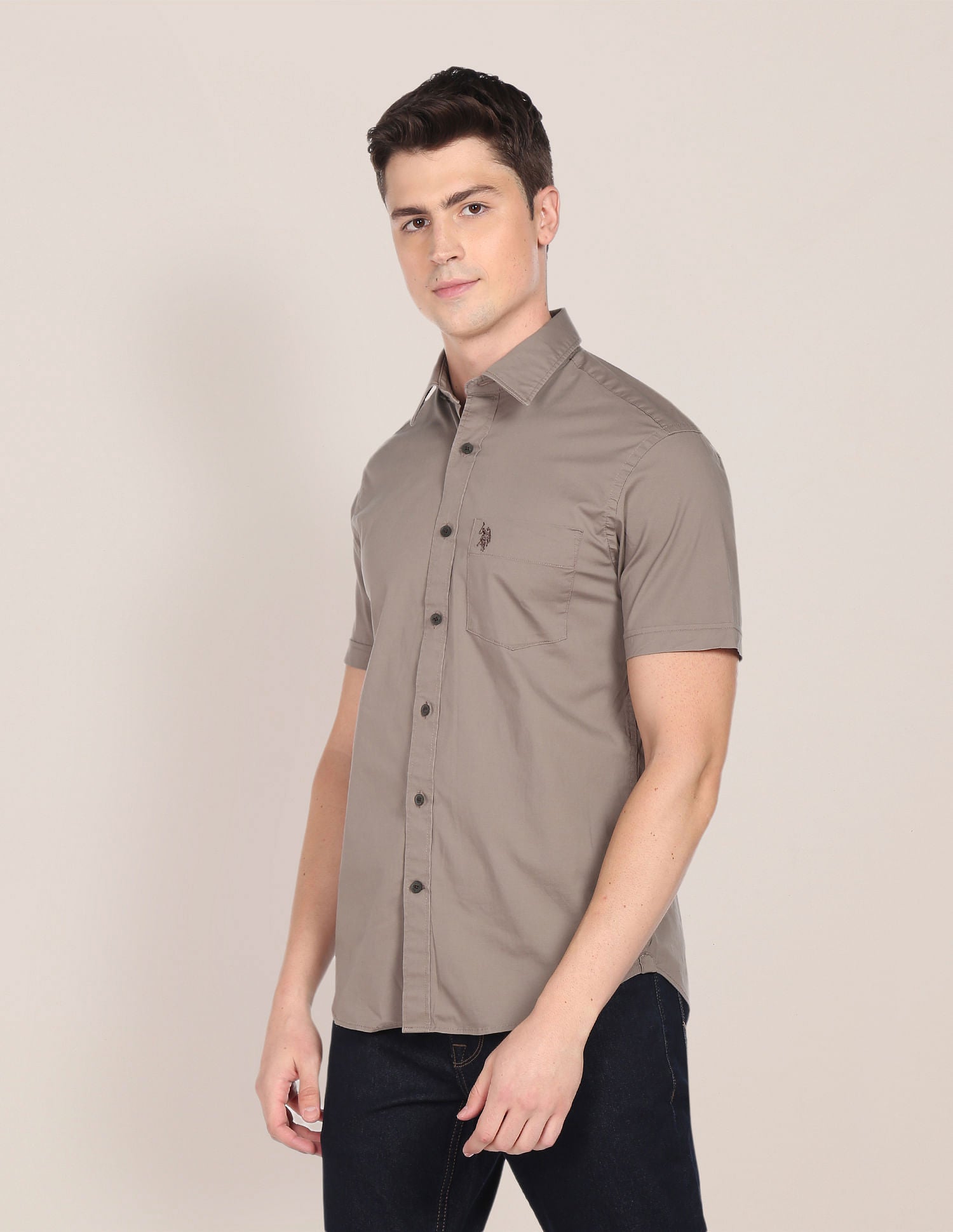 Slim Fit Solid Casual Shirt Taupe - U.S. POLO ASSN. | Large