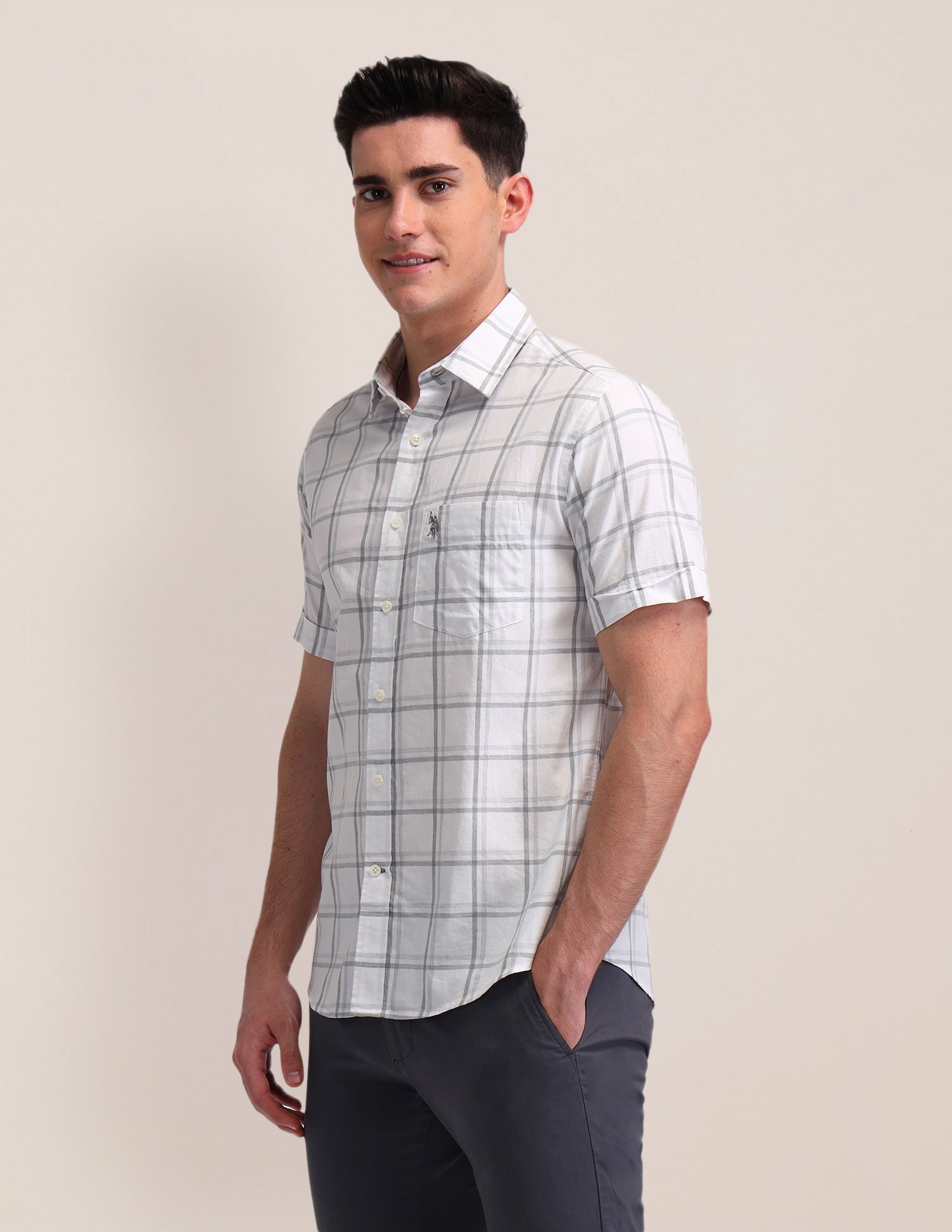 Dupplin Checked Tailored Fit Shirt White - U.S. Polo Assn. India | Large