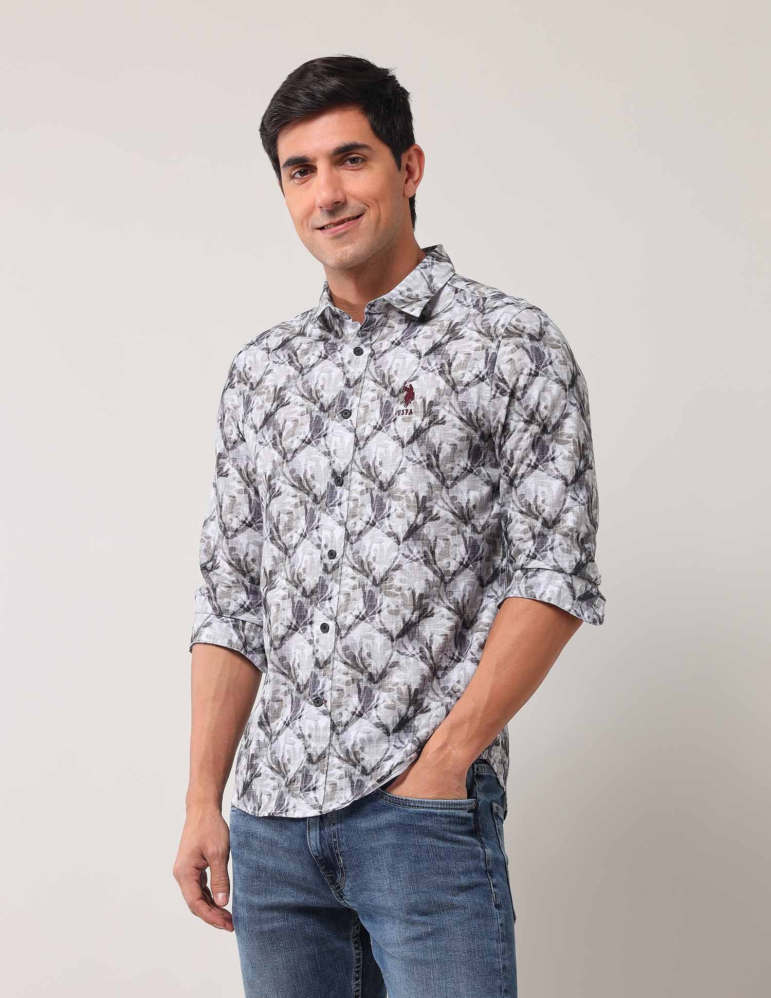 Regular Fit Floral Printed Shirt Light Olive - U.S. POLO ASSN. | Large