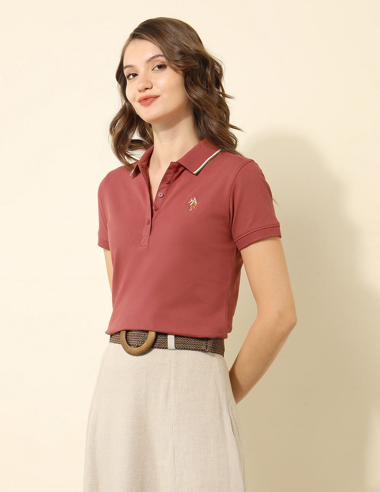 Tipped Collar Regular Fit Polo Shirt Pink - U.S. POLO ASSN. | Large