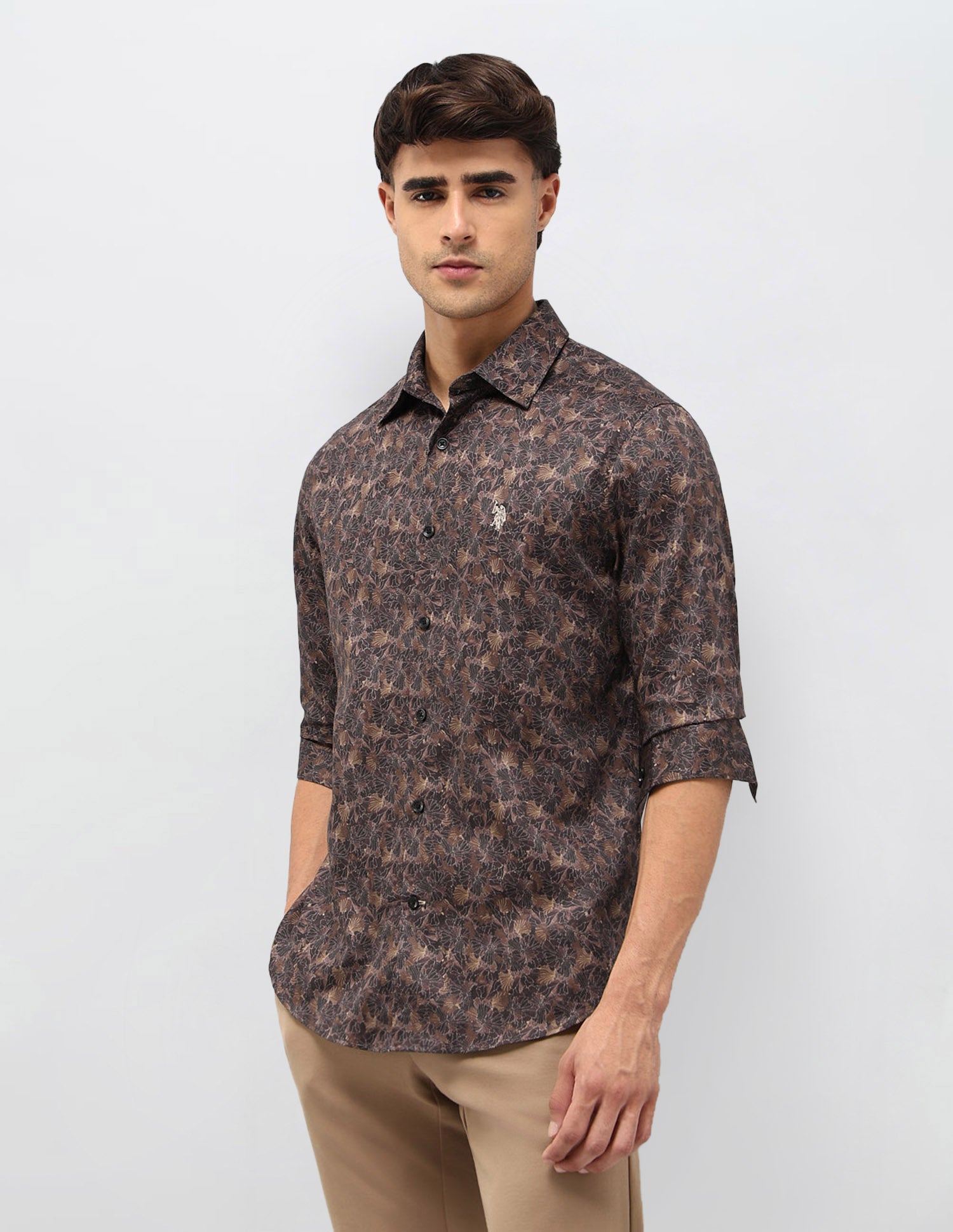 Satin Floral Printed Shirt Choco - U.S. POLO ASSN. | Large