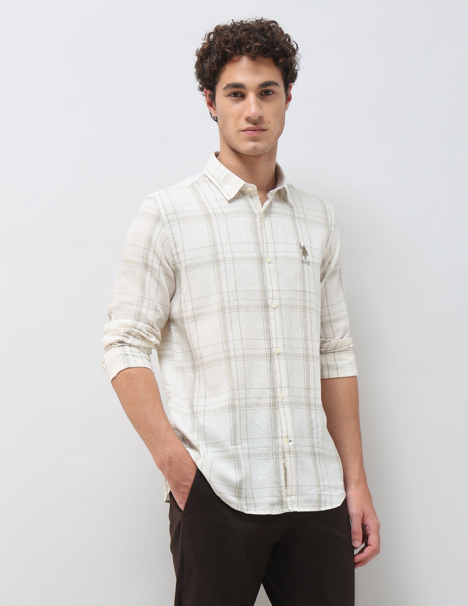 Grid Tattersall Checked Regular Fit Shirt Cream - U.S. Polo Assn. India | Large