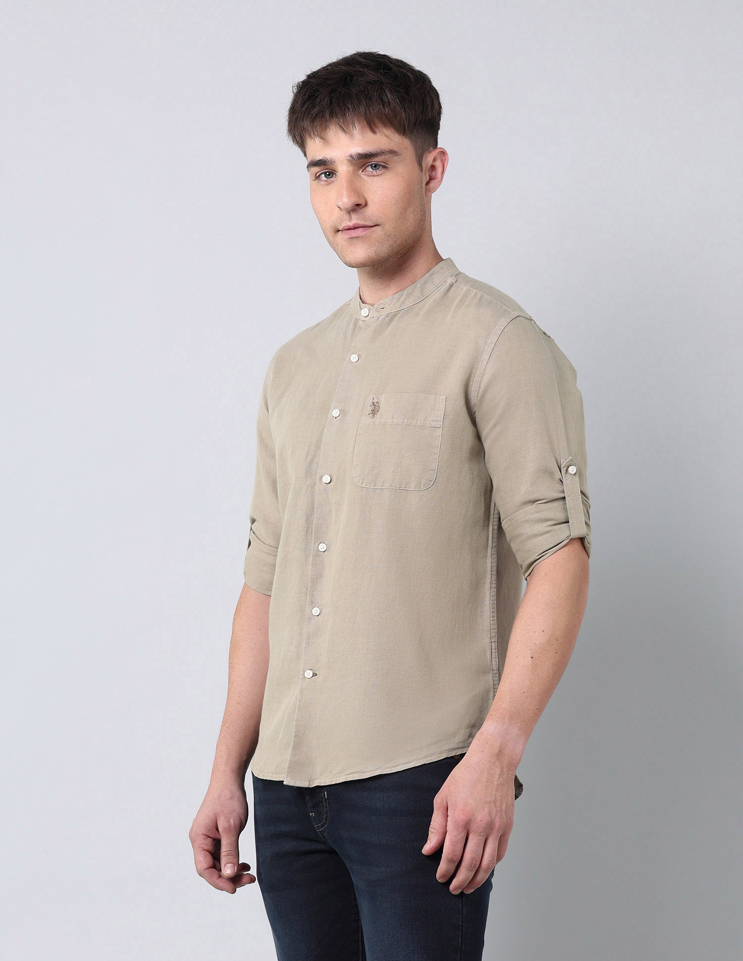 Solid Regular Fit Poplin Shirt Khaki - U.S. Polo Assn. India | Large