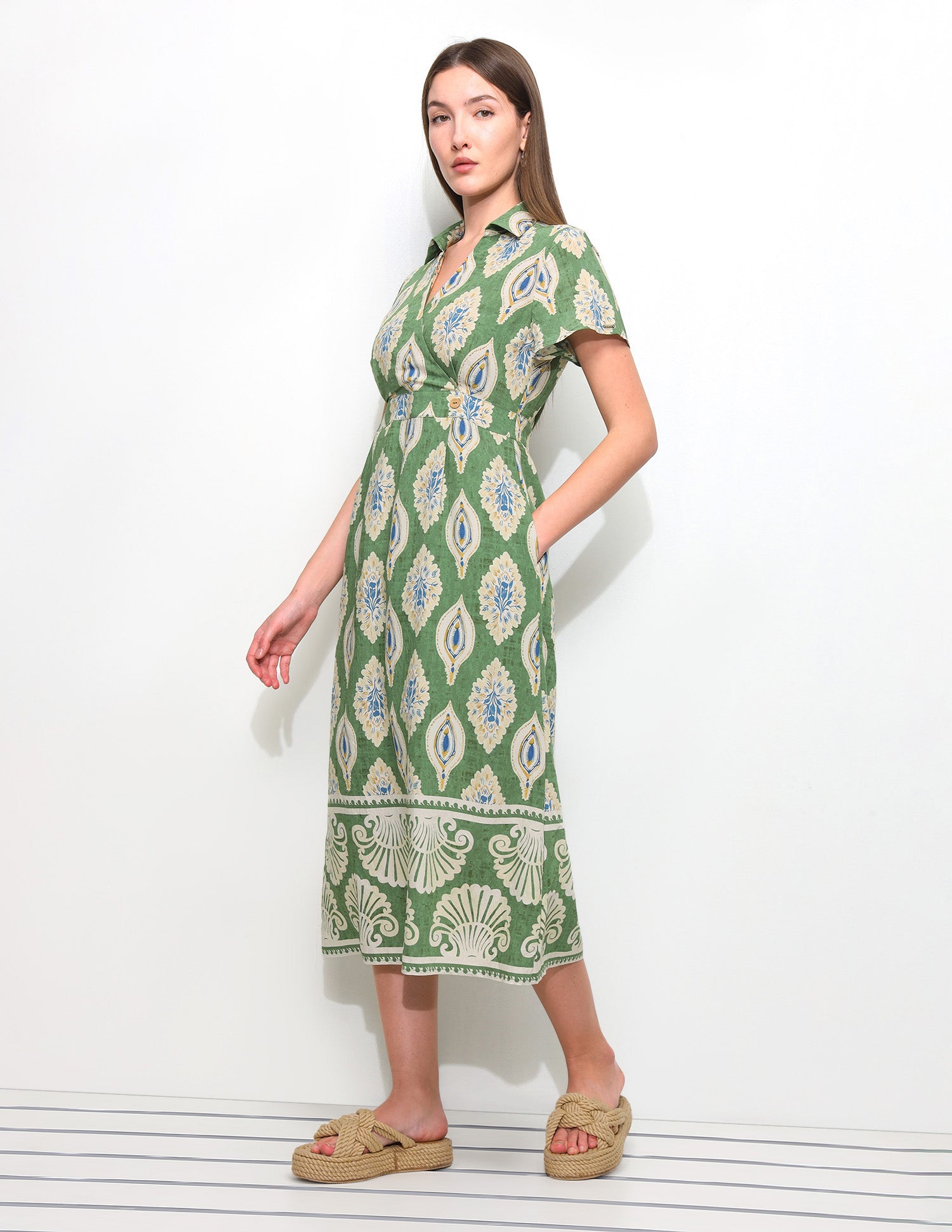 Printed Midi Wrap Dress Green - U.S. Polo Assn. India | Large