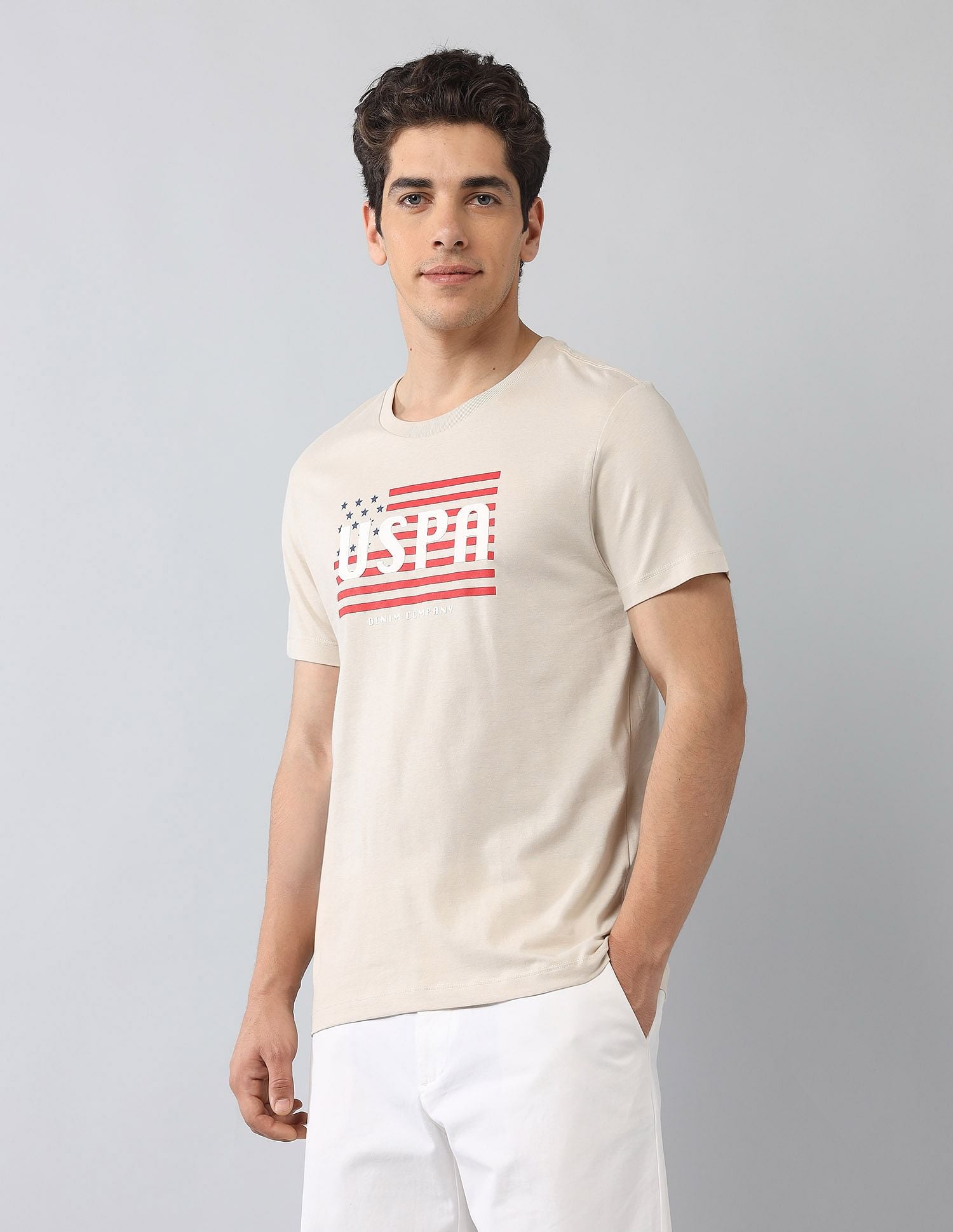 Muscle Fit Brand Printed T-Shirt Beige - U.S. Polo Assn. India | Large