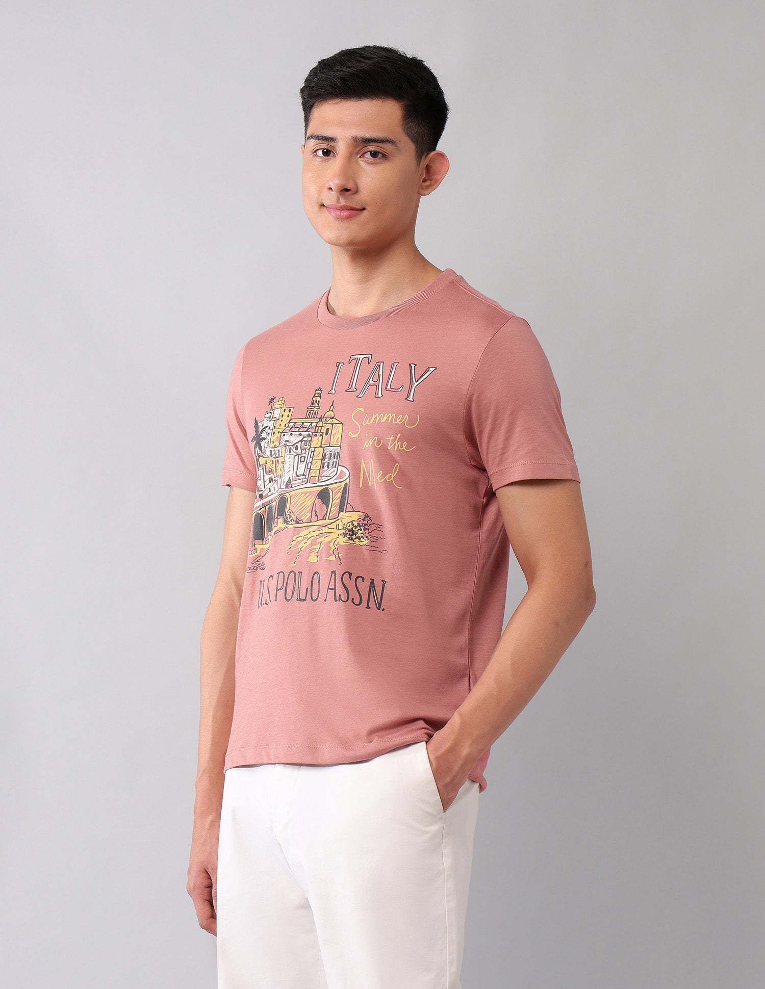 Muscle Fit Graphic Printed T-Shirt Peach - U.S. Polo Assn. India | Large