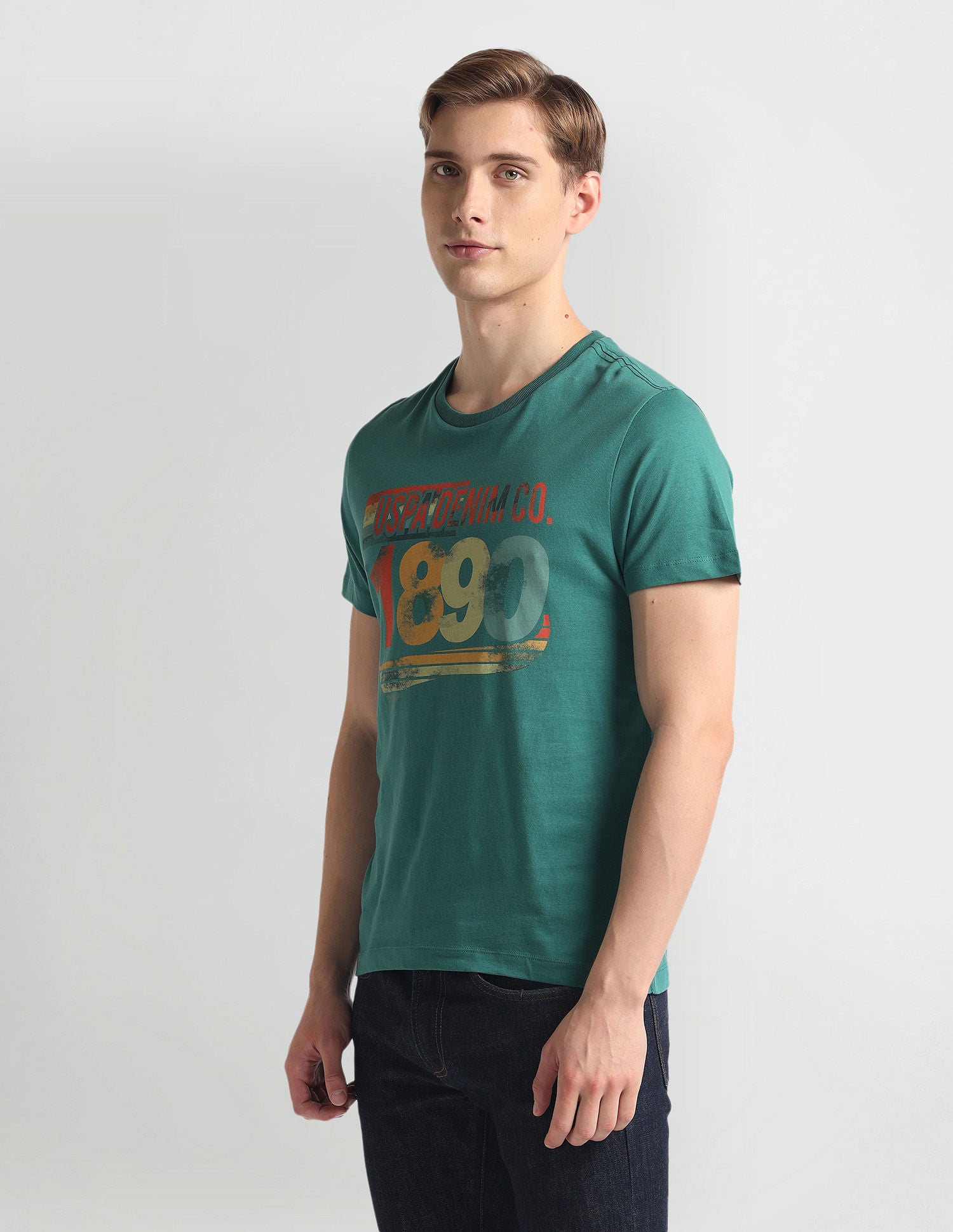 Crew Neck Brand Print T-Shirt Dark Green - U.S. Polo Assn. India | Large