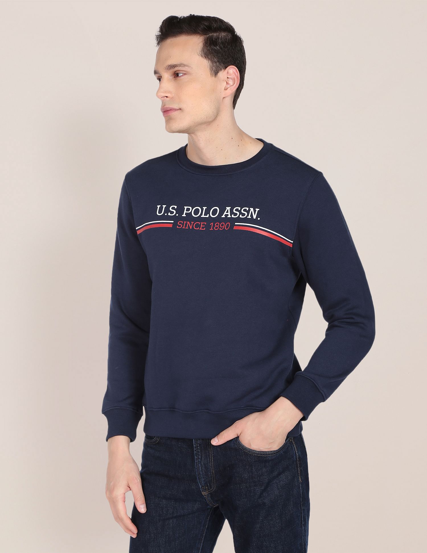 Crew Neck Printed Logo Sweatshirt Navy - U.S. POLO ASSN. | Large