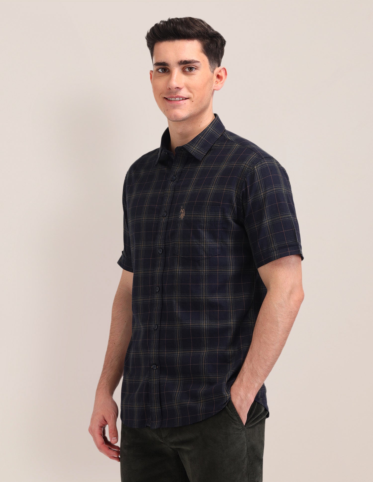 Plaid Checked Cotton Shirt Navy - U.S. Polo Assn. India | Large