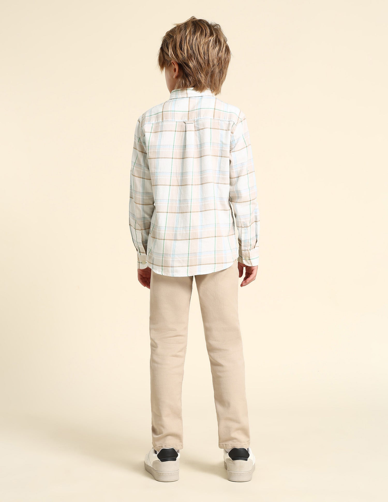 Boys Grid Tattersall Checked Regular Fit Shirt Beige - U.S. POLO ASSN. | Large