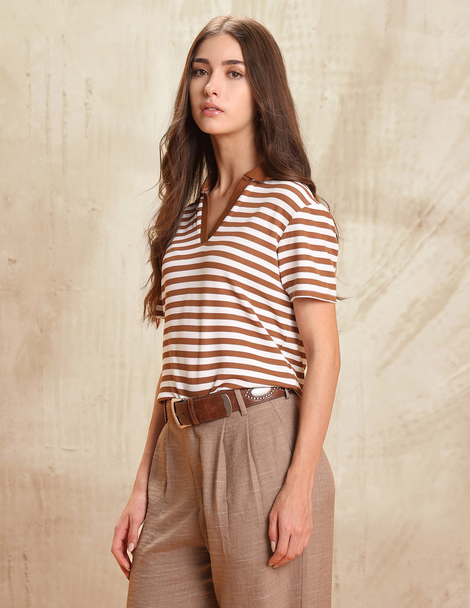 Relaxed Fit Vertical Striped Polo Shirt Brown - U.S. Polo Assn. India | Large