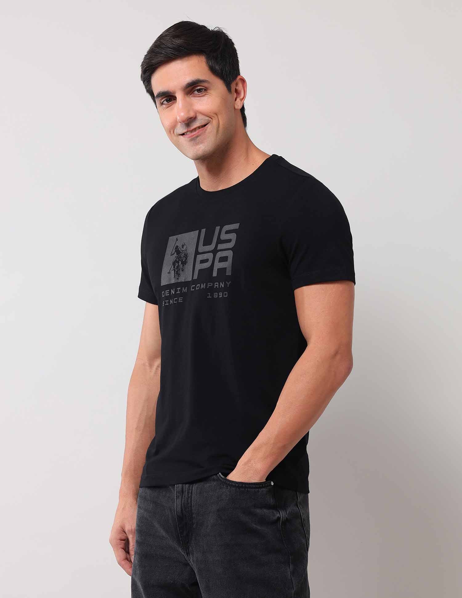 Brand Printed Muscle Fit T-Shirt Black - U.S. Polo Assn. India | Large