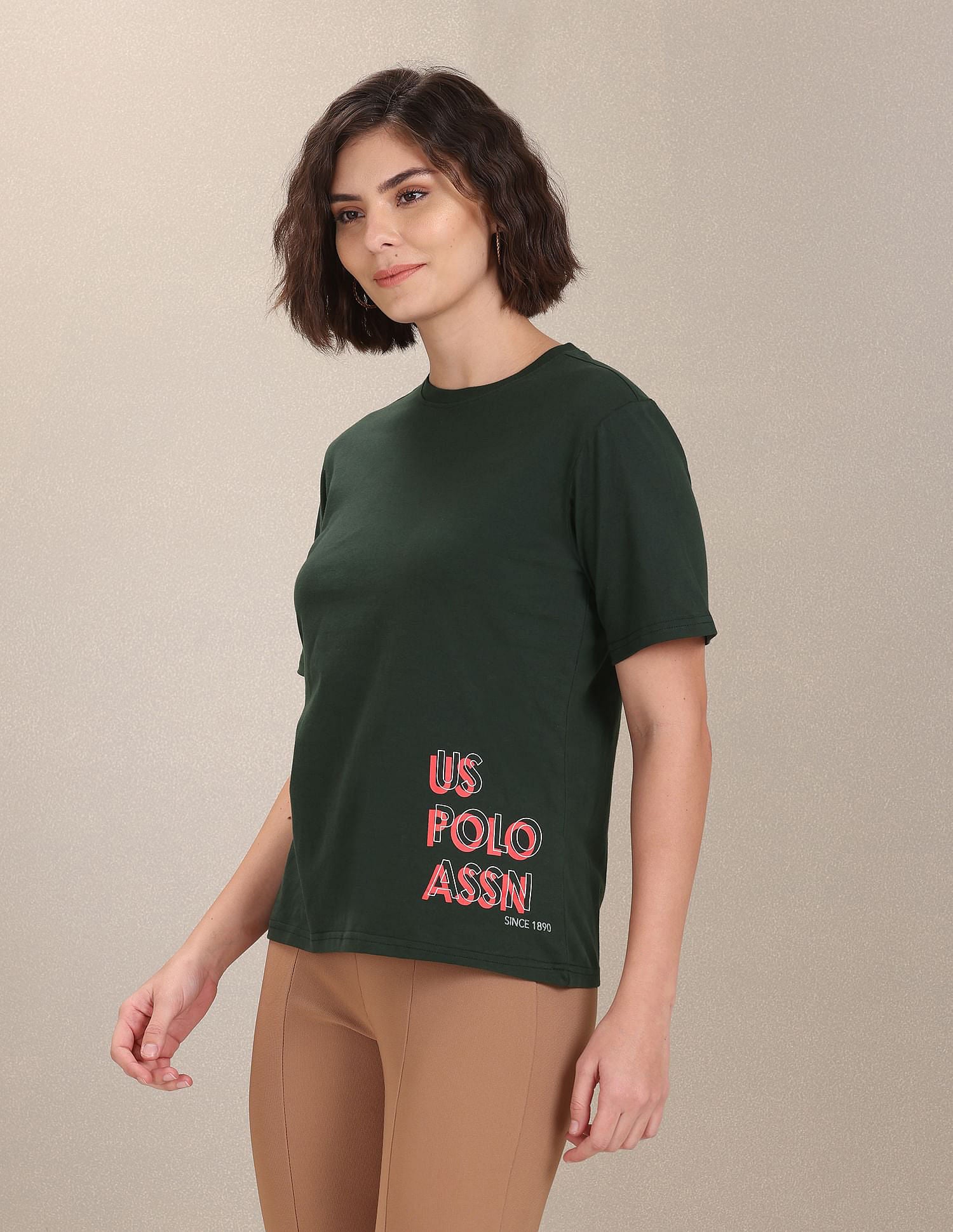 Typographic Print Cotton T-Shirt Dark Green - U.S. POLO ASSN. | Large