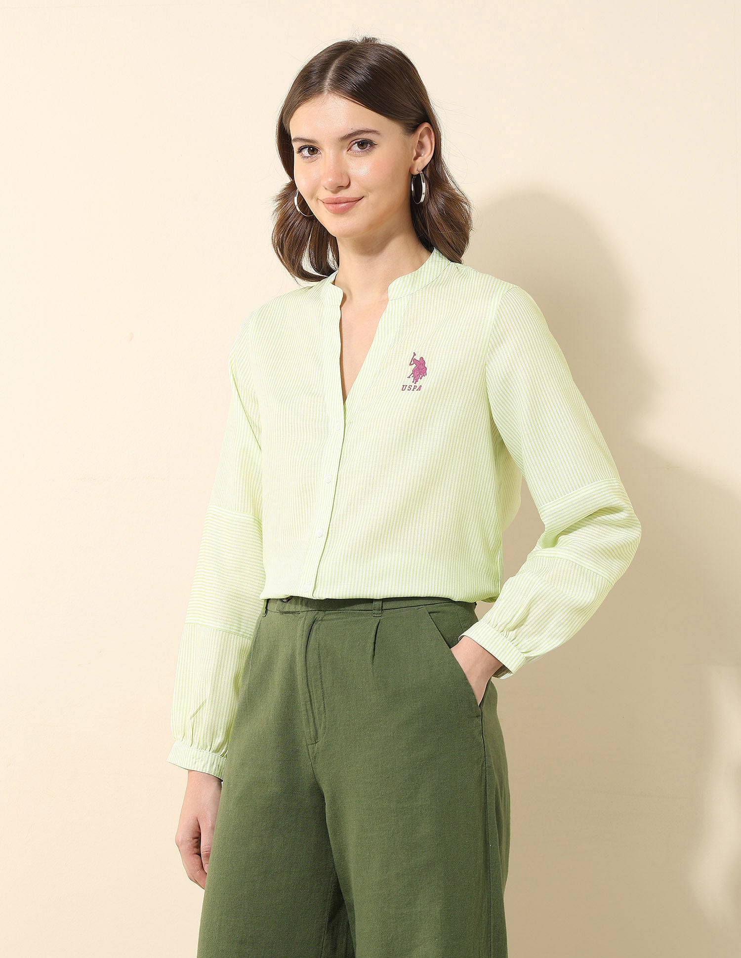 Vertical Striped Regular Fit Shirt Light Green - U.S. POLO ASSN. | Large