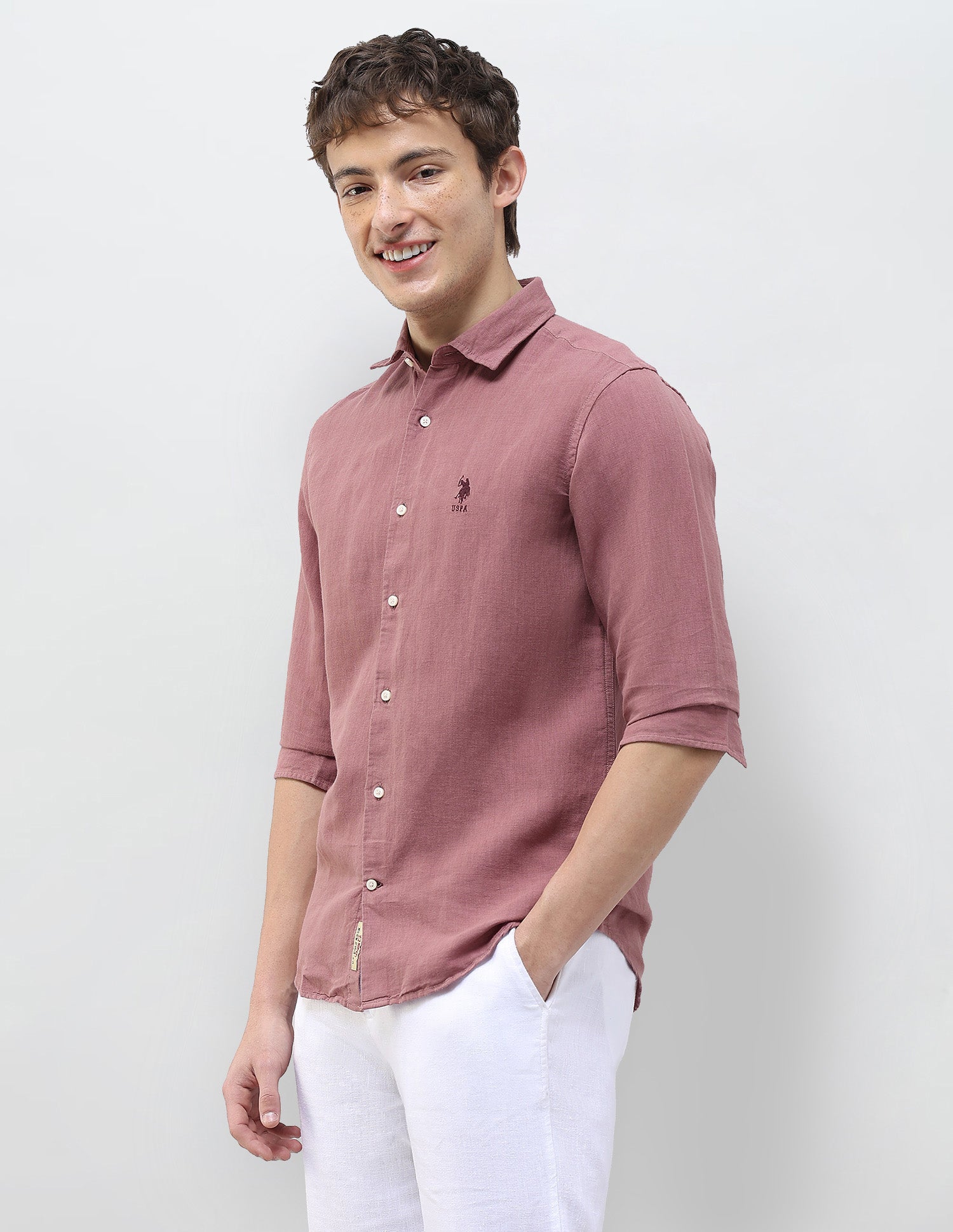 Solid Regular Fit Shirt Dark Pink - U.S. Polo Assn. India | Large