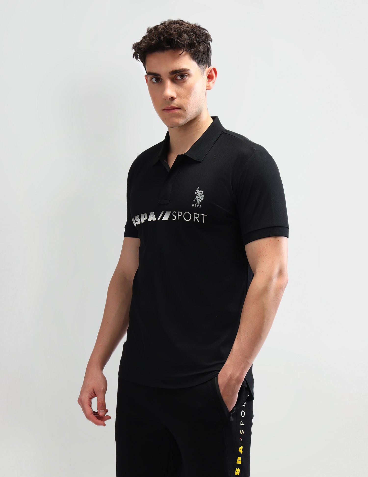 Slim Fit Printed Polo Shirt Black - U.S. Polo Assn. India | Large