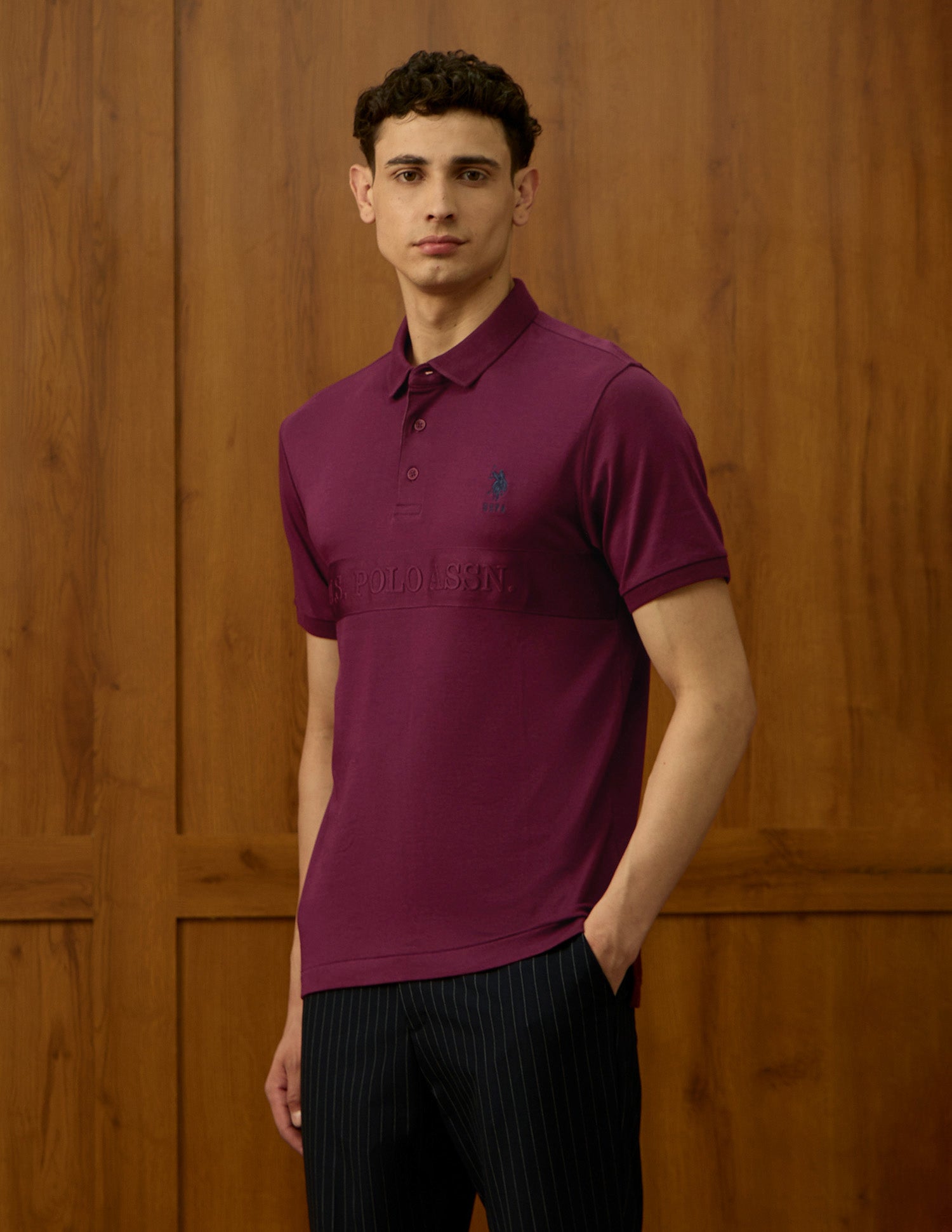 Brand Embroidered Varsity Polo Shirt Maroon - U.S. POLO ASSN. | Large