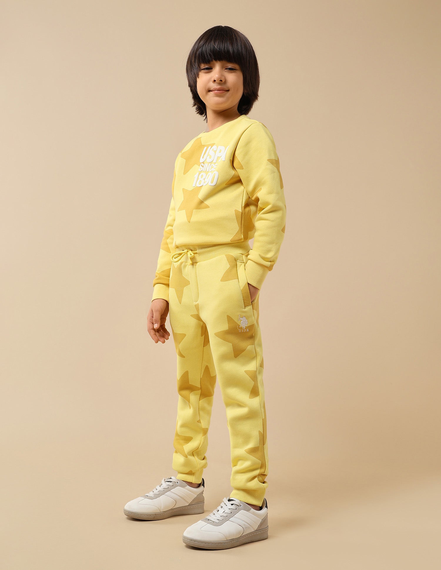 Boys Geometric Printed Regular Fit Joggers Yellow - U.S. POLO ASSN. | Large