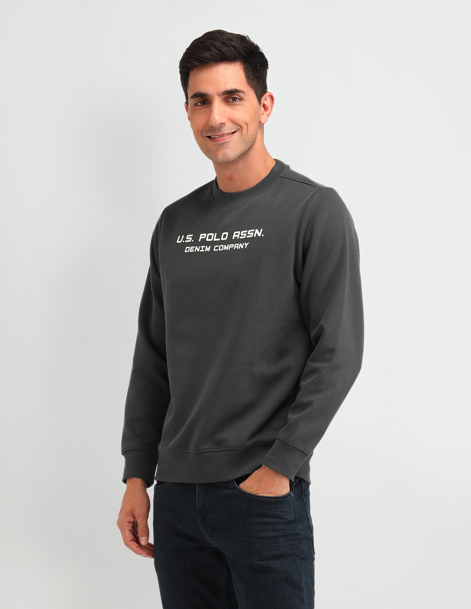 Brand Printed Regular Fit Sweatshirt Dark Grey - U.S. POLO ASSN. | Large