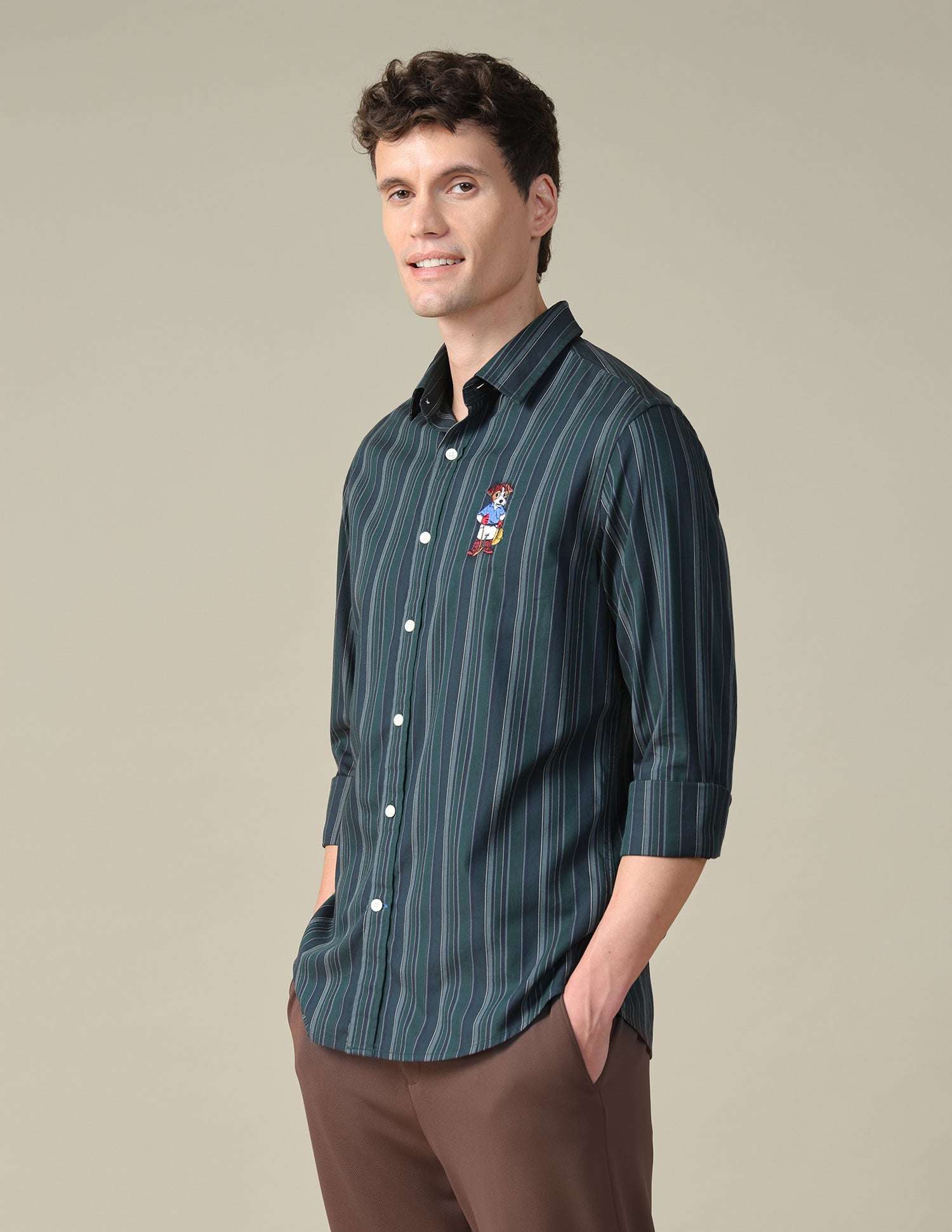 Vertical Striped Twill Shirt Dark Green - U.S. Polo Assn. India | Large
