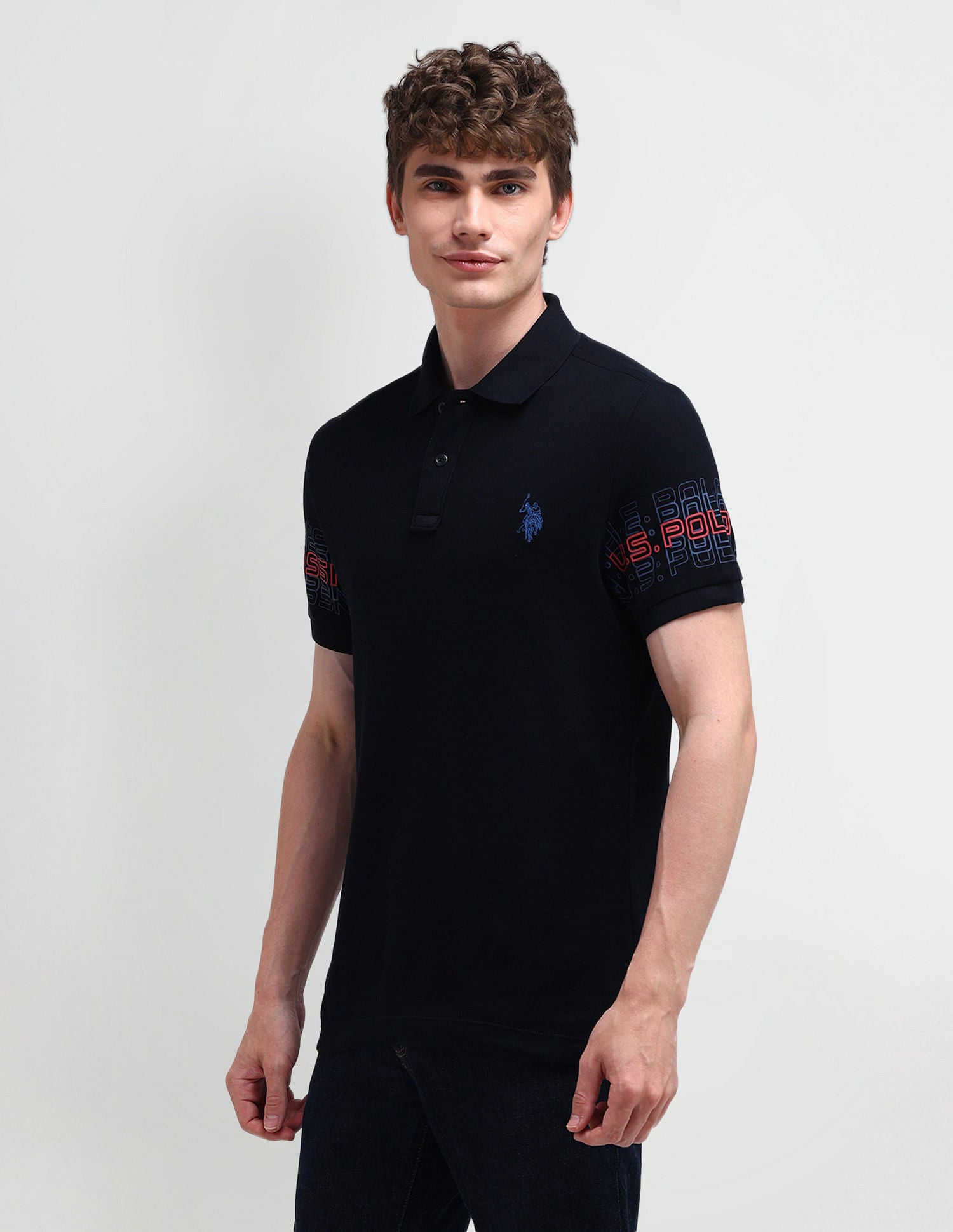 Muscle Fit Typography Polo Shirt Black - U.S. Polo Assn. India | Large