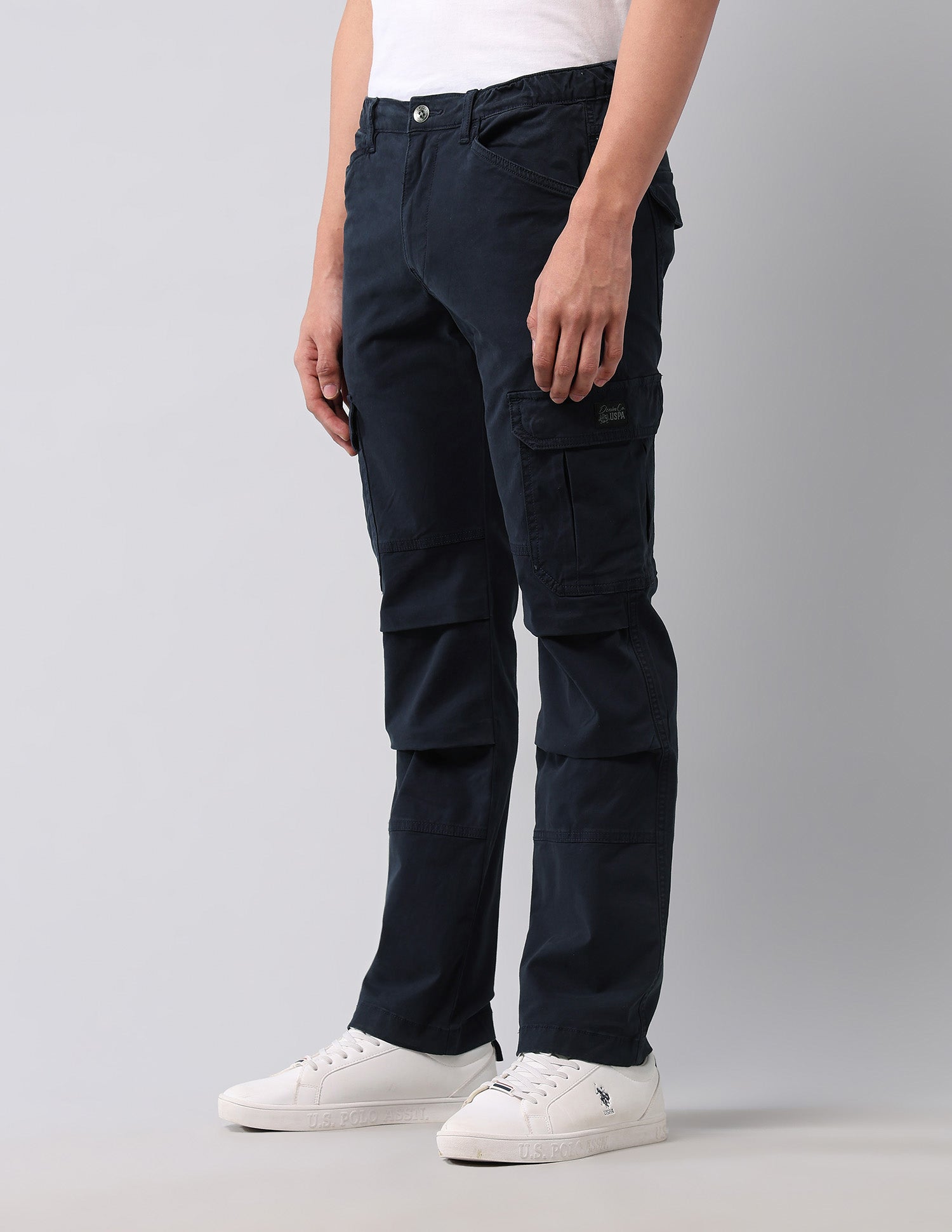 Straight Fit Pure Cotton Cargos Navy - U.S. Polo Assn. India | Large