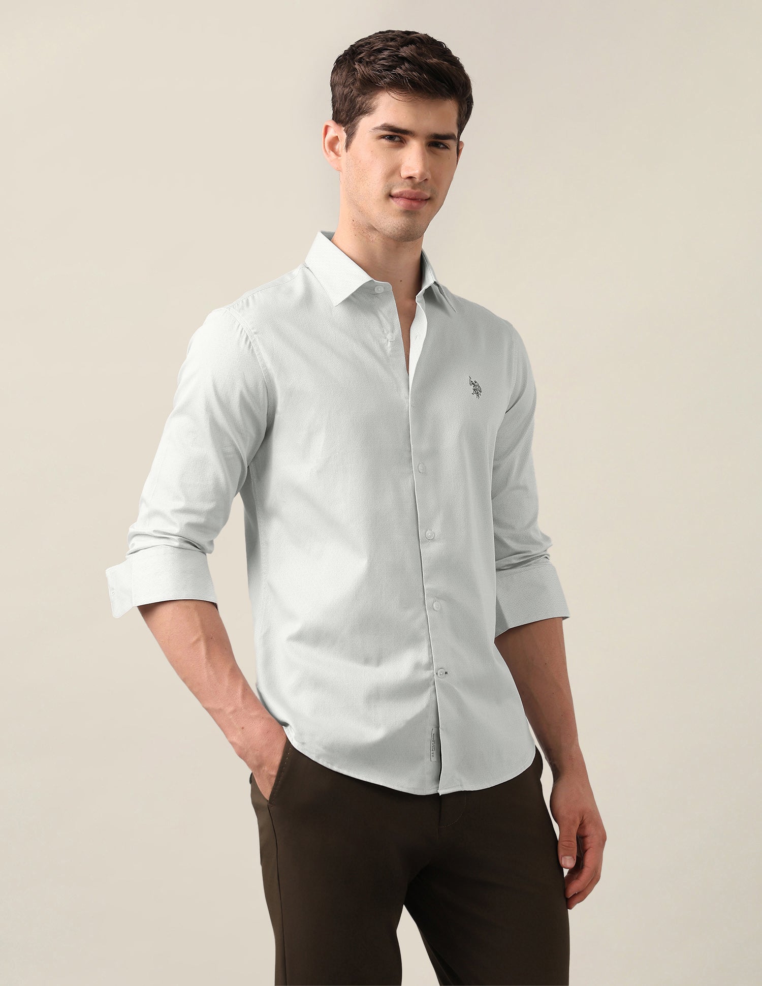 Geometric Printed Satin Shirt Light Grey - U.S. Polo Assn. India | Large