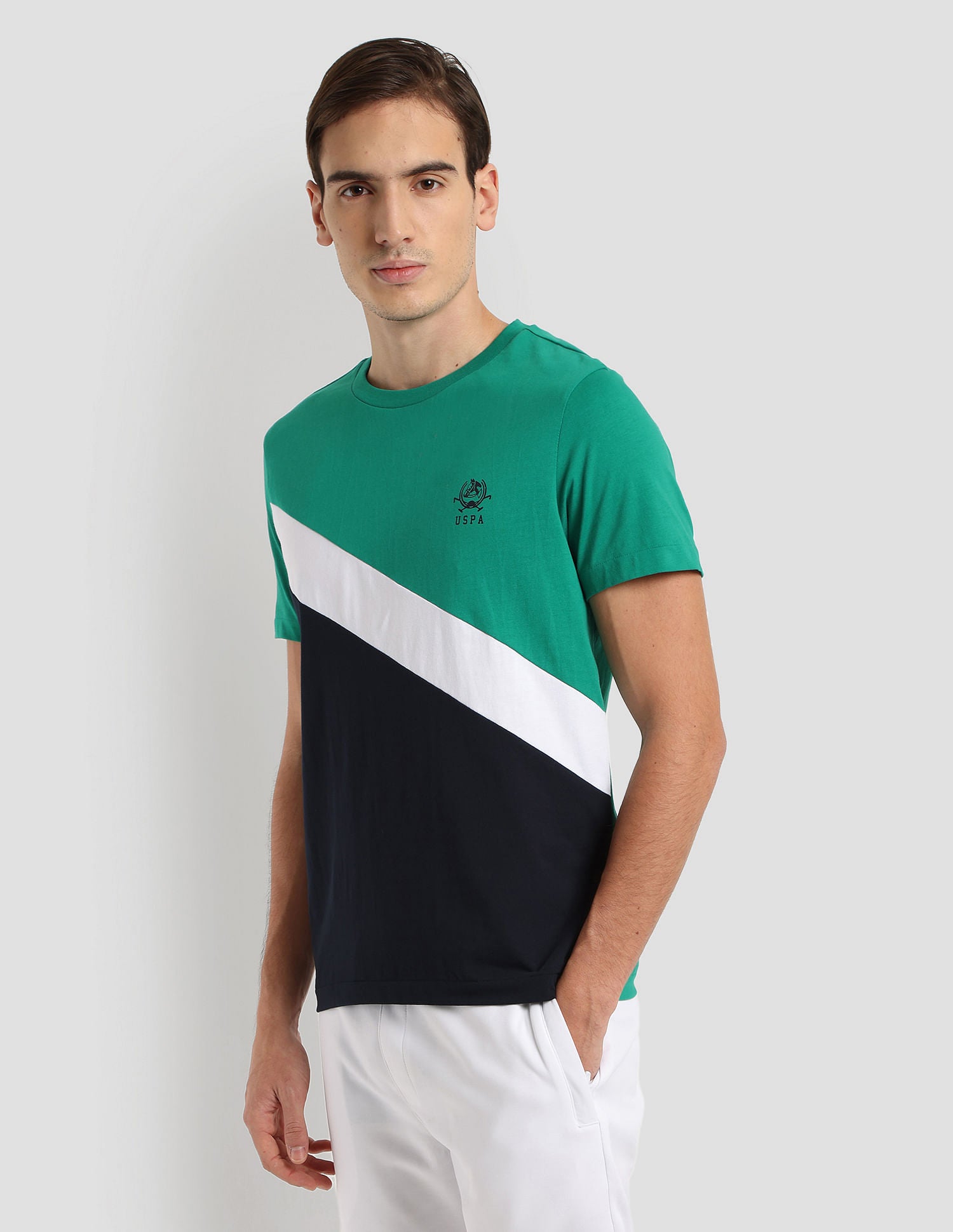Diagonal Colour Block Active T-Shirt Green - U.S. Polo Assn. India | Large